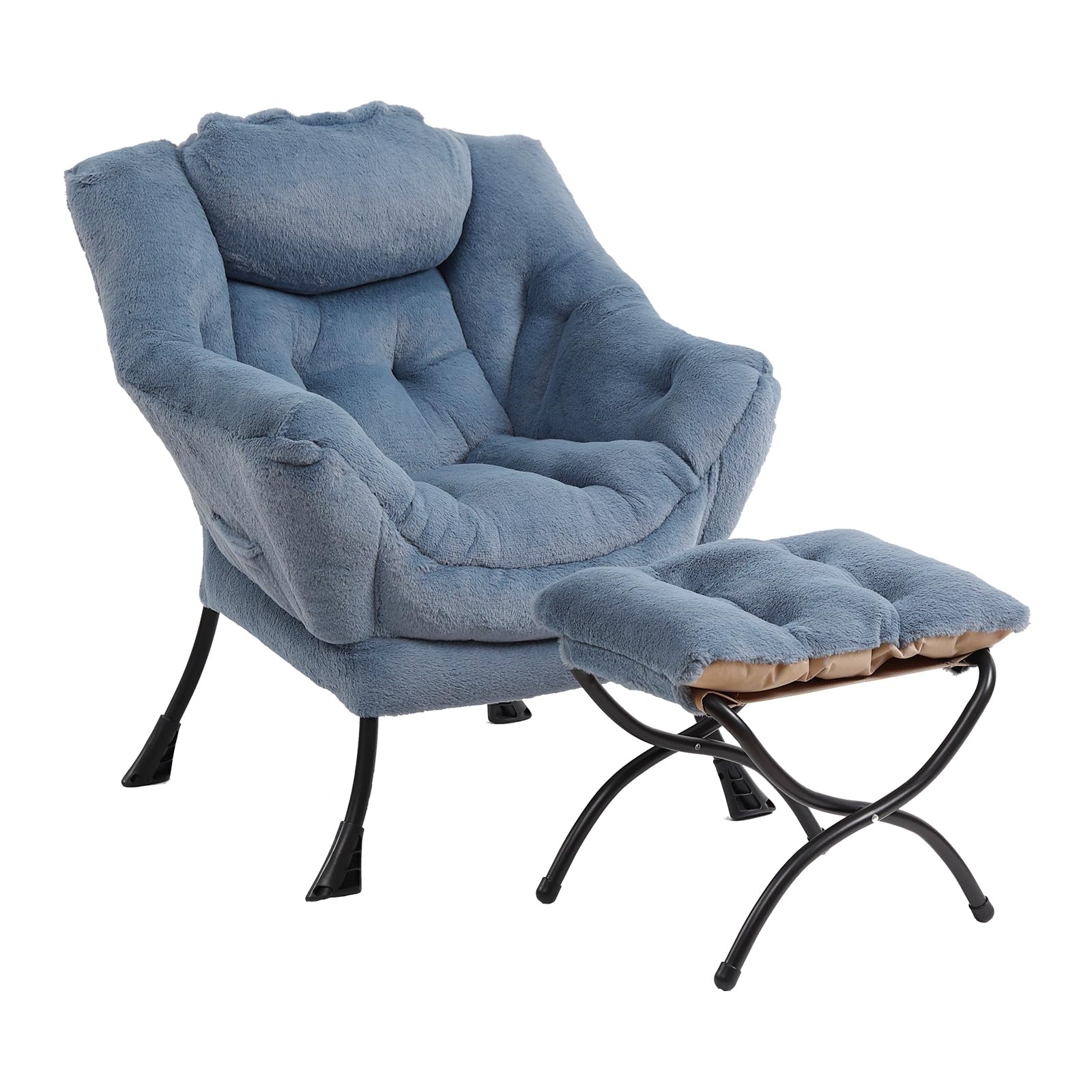 Furlide Lazy Chair with Ottoman, Modern Accent Chair with Armrests and a Side Pocket, Orange Accent Chairs, Reading Chairs, Oversized Armchairs for Bedroom, Study, Living Room, Courtyard