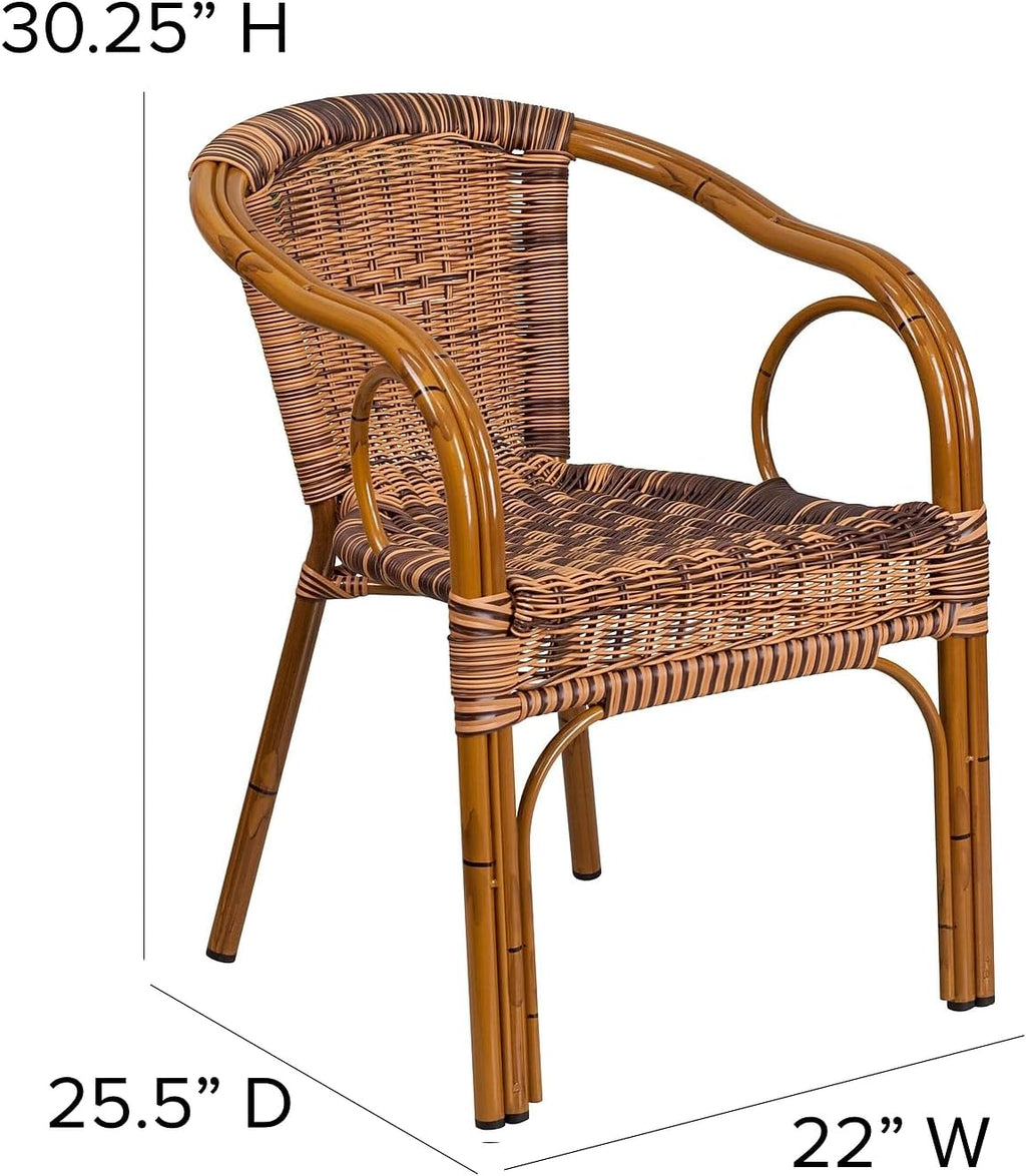 Flash Furniture Cadiz Series Dark Red Bamboo-Aluminum Indoor-Outdoor Restaurant-Patio Chair with Burning Brown Rattan