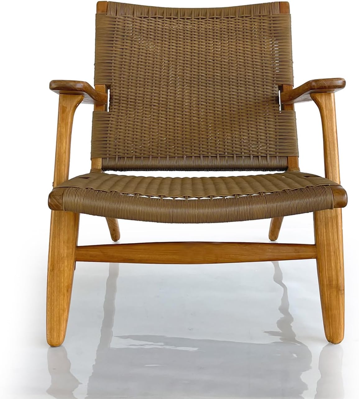 Indonesian Grade A Teak Wood Monterey Club Lounge Chair. Midcentury Modern Comfortable Design Chair Double handweaved Rope. Backyard, Poolside, Balcony Living Room. (TAN)
