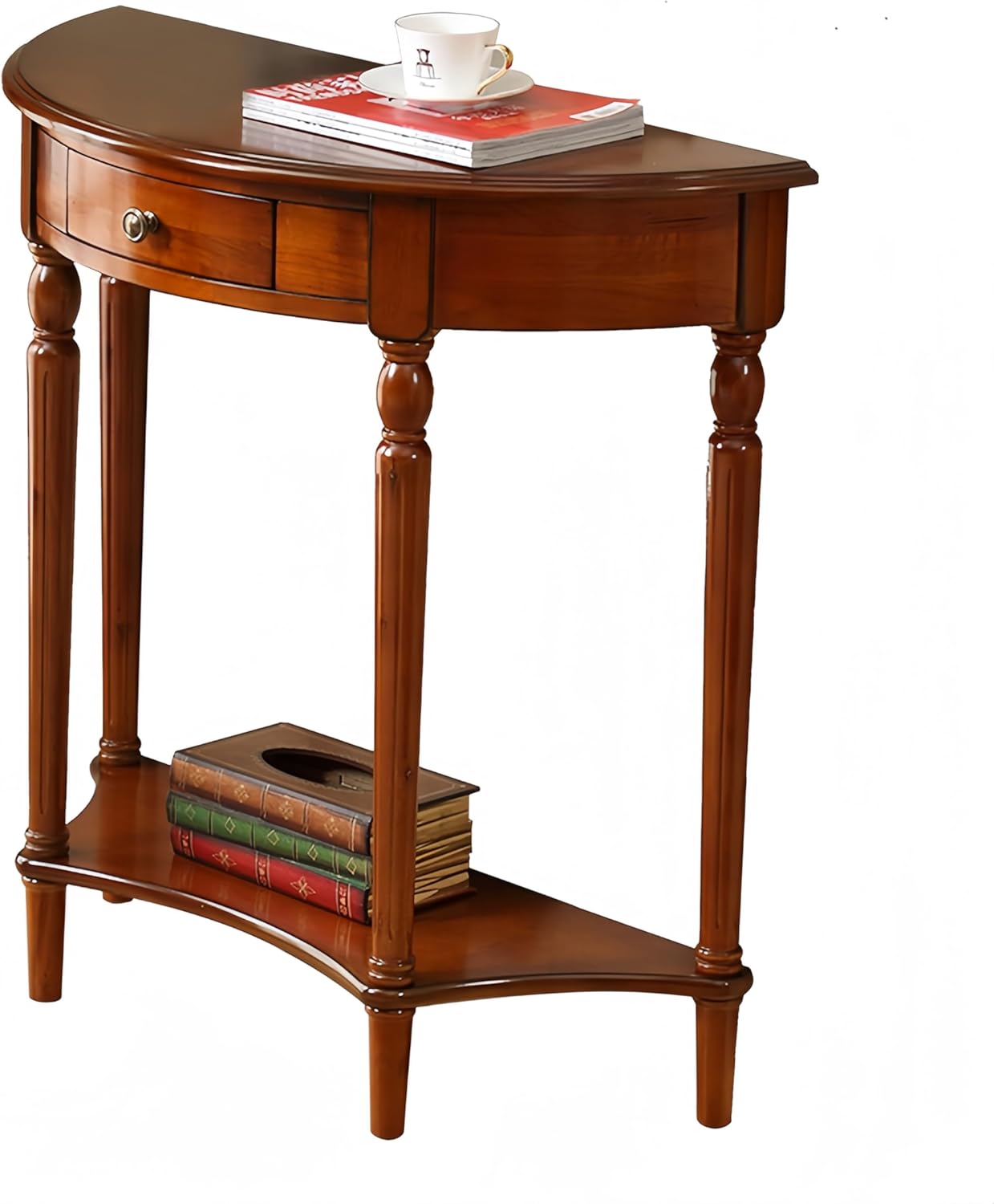 Solid Wood Console Table with Drawer, Semi-Circle Entryway Storage Shelf, Half-Moon Porch Table Side Elegant Vintage Sofa for Living Room (23.6" L x 11.8" W x 31.5" H)