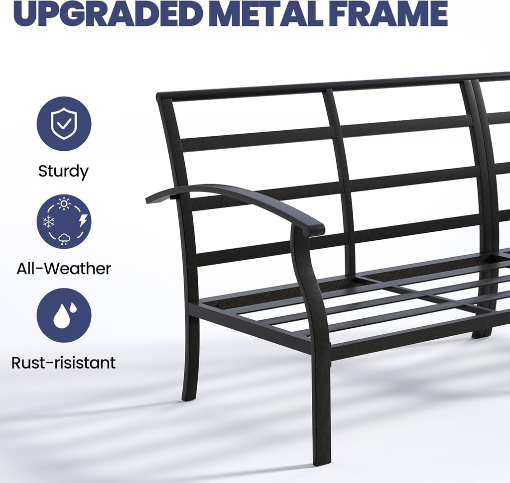 Kullavik Patio Furniture Set,4 Piece Metal Outdoor Patio Furniture Set,All Weather Modern Patio Conversation Sets w/3 Seater Sofa,2 Single Sofas and Coffee Table for Balcony Deck,Sand