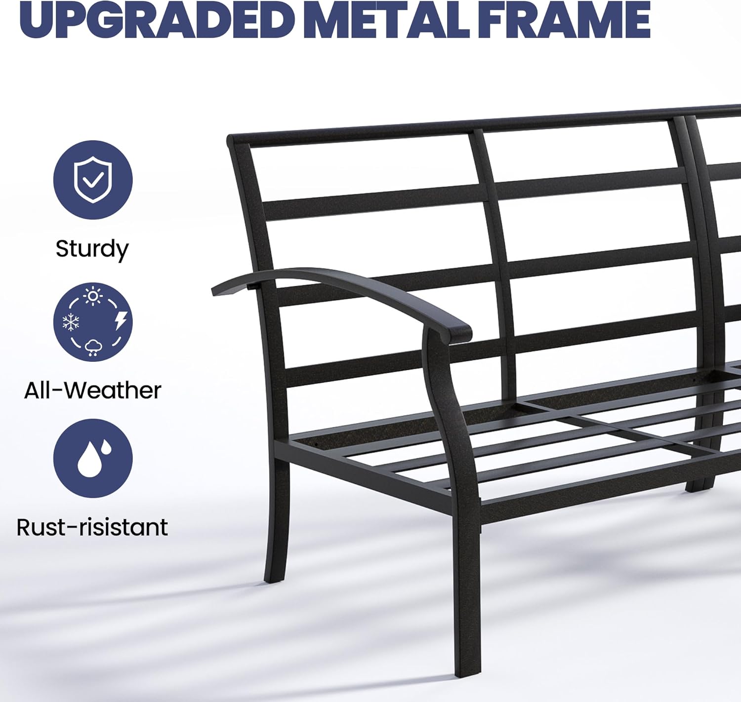 Kullavik Patio Furniture Set,4 Piece Metal Outdoor Patio Furniture Set,All Weather Modern Patio Conversation Sets w/3 Seater Sofa,2 Single Sofas and Coffee Table for Balcony Deck,Sand