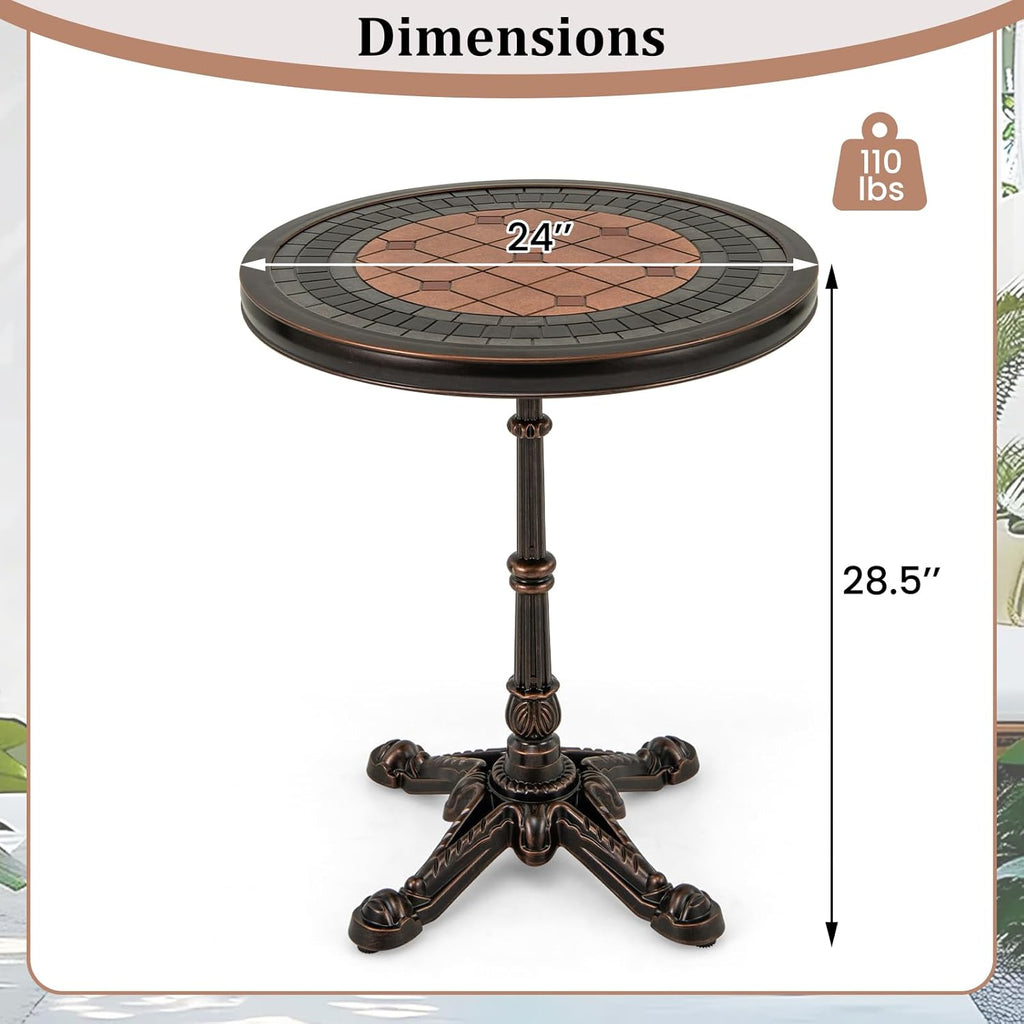 HAPPYGRILL 24” Patio Side Table, Outdoor Cast Aluminum End Table w/Painted Tabletop & Cross-Shaped Base, Mid Century Coffee Table Decorative Accent Table for Living Room Backyard Garden
