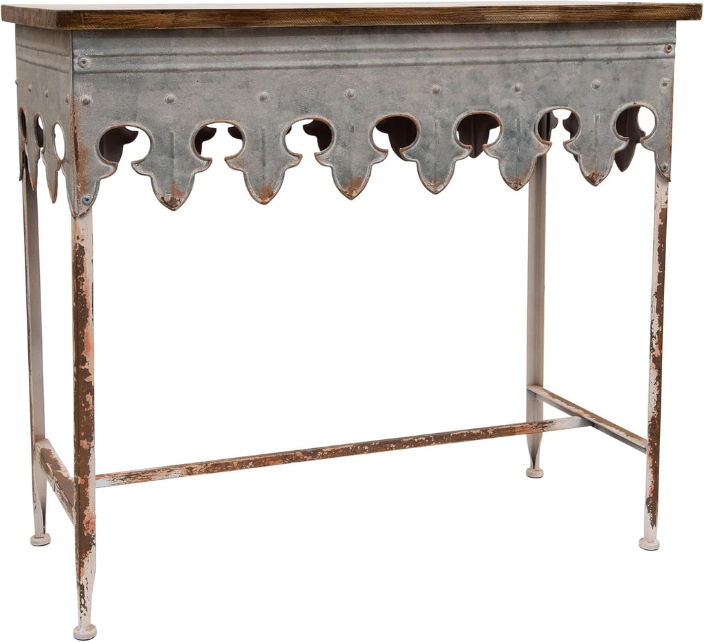 Creative Co-Op Metal Scalloped Edge Table with Zinc Finish and Wood Top