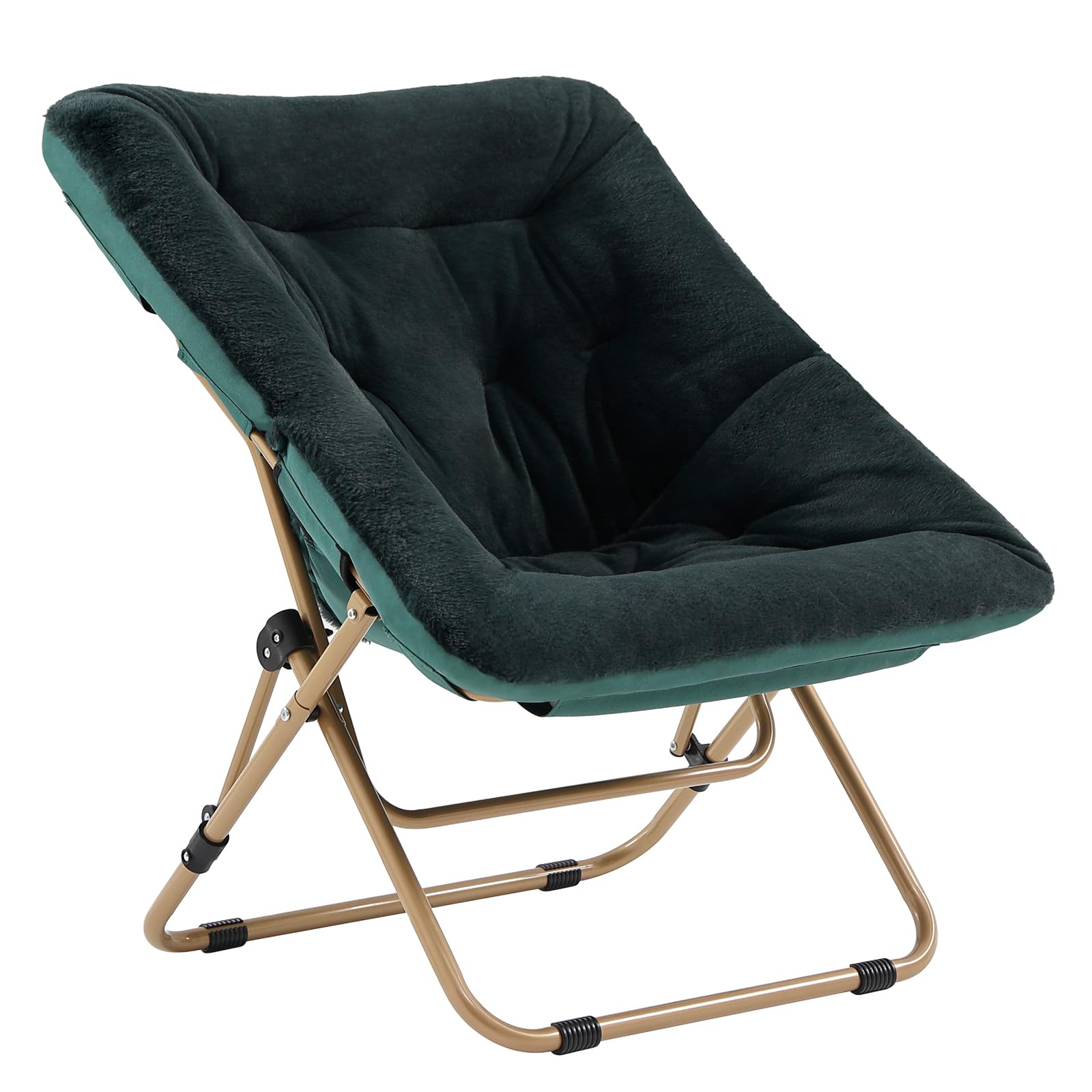 Tiita Folded Chair with Ottoman, Soft Faux Fur Oversized Folding Accent Chair,Lazy Chair, Metal Frame Moon Chair for Bedroom, Living Room, Dorm Rooms, Garden and Courtyard