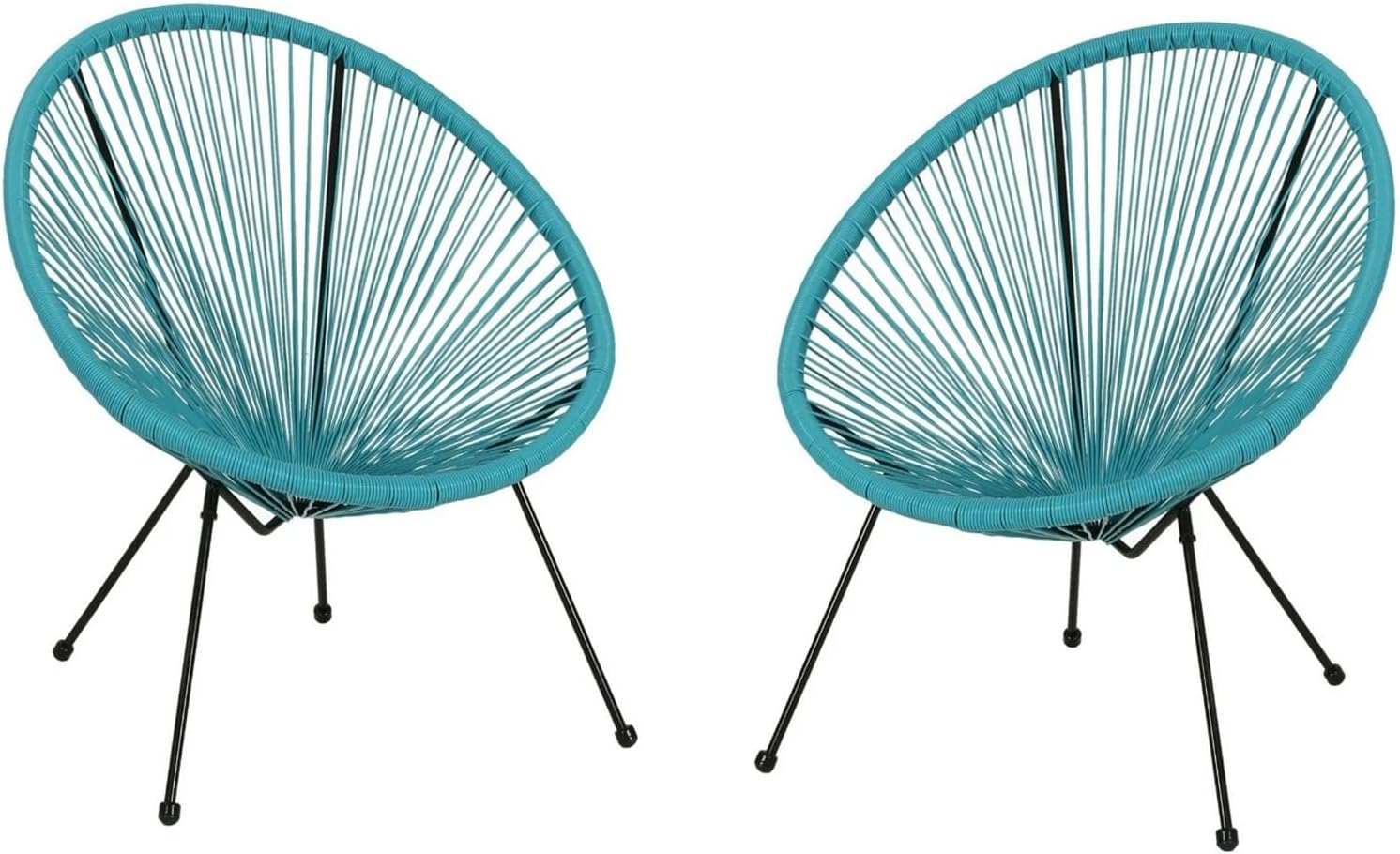 Acapulco Chair of 2, Outdoor Egg Chair with Woven Rattan Steel Frame for Backyard Poolside Balcony Indoor Dining Room (Blue)