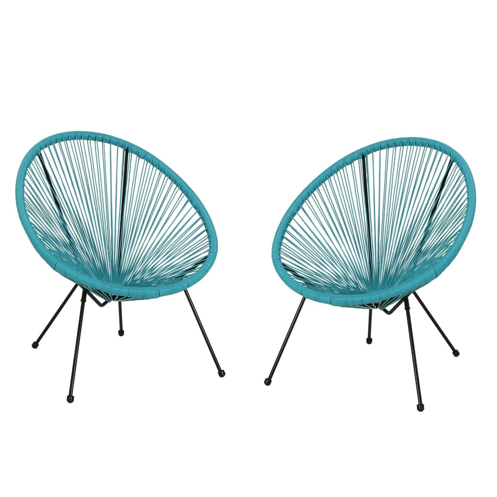 Acapulco Chair of 2, Outdoor Egg Chair with Woven Rattan Steel Frame for Backyard Poolside Balcony Indoor Dining Room (Blue)