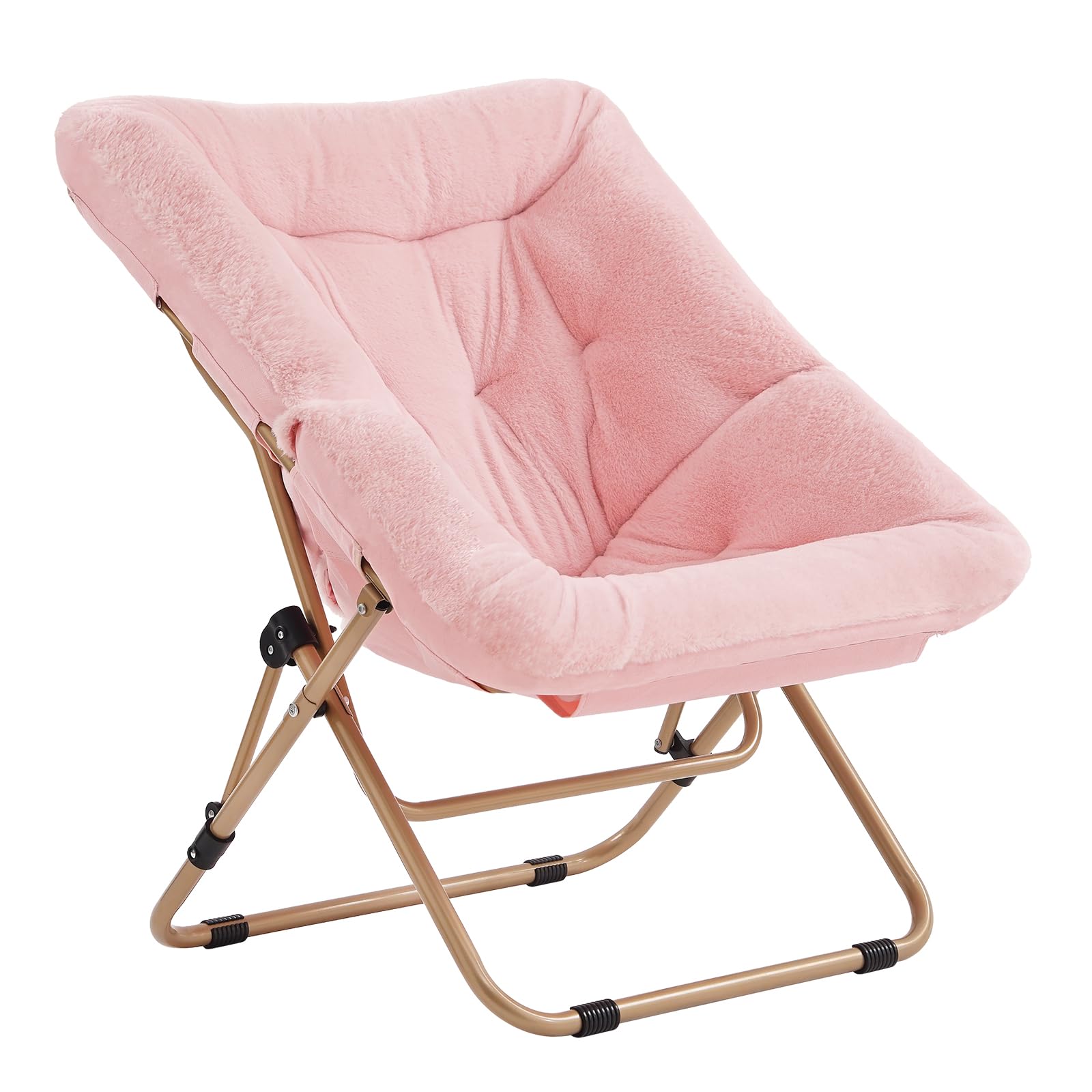 Tiita Folded Chair with Ottoman, Soft Faux Fur Oversized Folding Accent Chair,Lazy Chair, Metal Frame Moon Chair for Bedroom, Living Room, Dorm Rooms, Garden and Courtyard