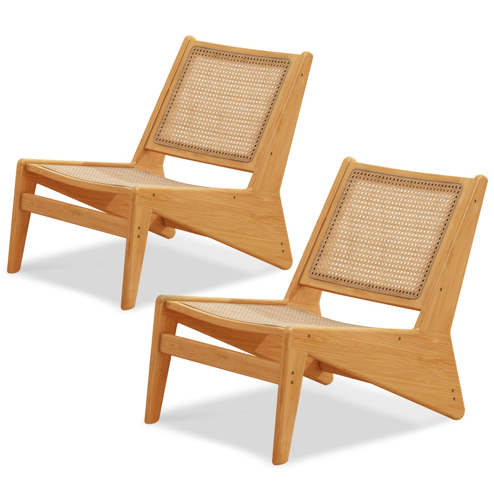 Furlide Mid-Century Rattan Accent Chair, Walnut