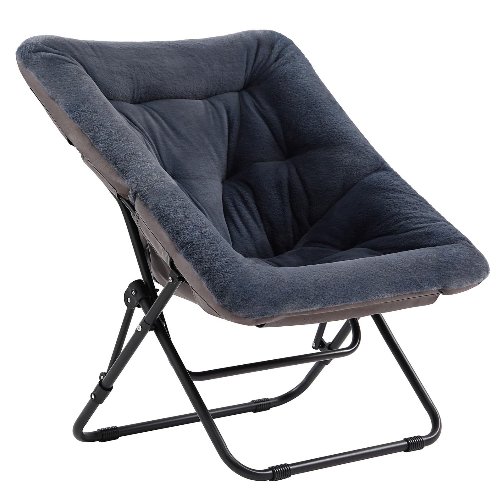 Tiita Folded Chair with Ottoman, Soft Faux Fur Oversized Folding Accent Chair,Lazy Chair, Metal Frame Moon Chair for Bedroom, Living Room, Dorm Rooms, Garden and Courtyard