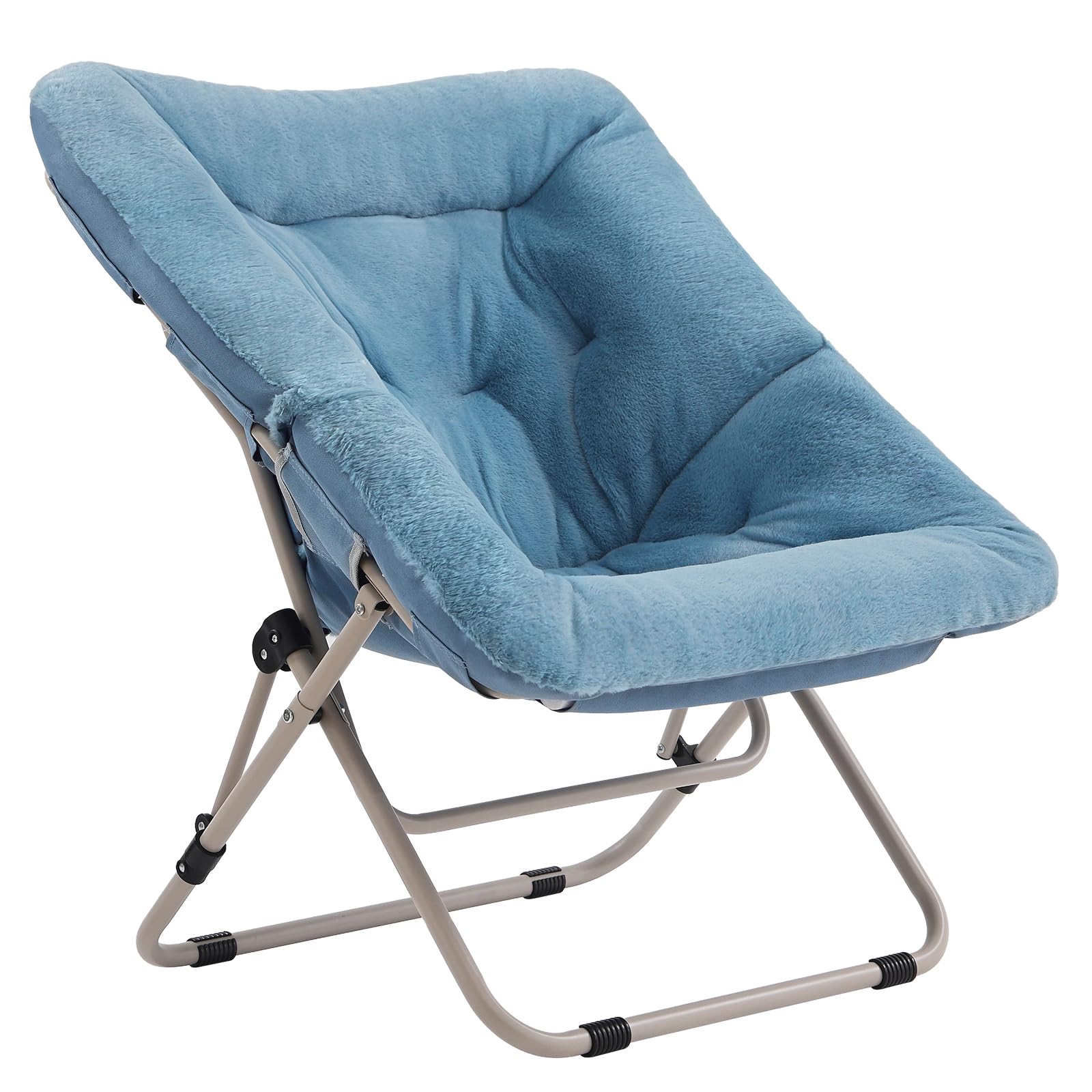 Tiita Folded Chair with Ottoman, Soft Faux Fur Oversized Folding Accent Chair,Lazy Chair, Metal Frame Moon Chair for Bedroom, Living Room, Dorm Rooms, Garden and Courtyard