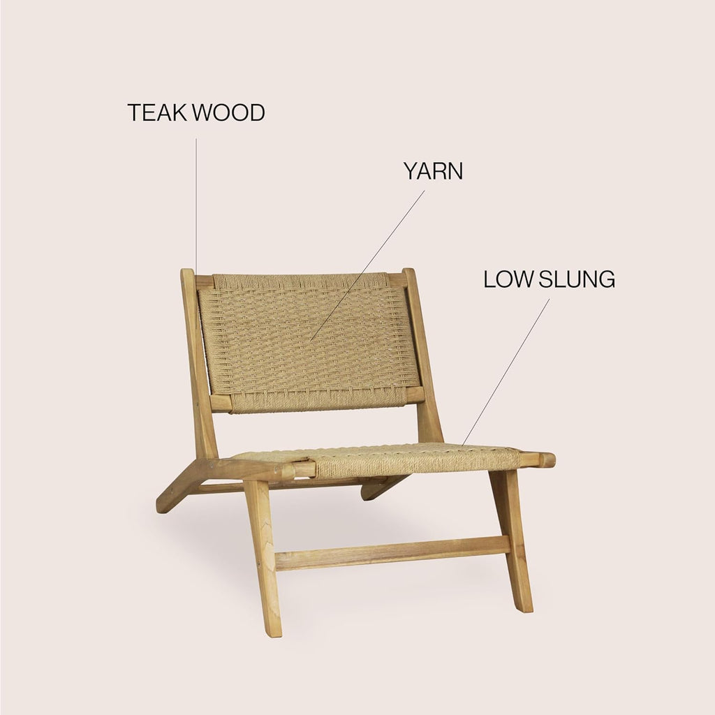 Eyely XLR1000A Nirelle Mid-Century Modern Woven Seagrass Wood Armless Lounge Chair, Natural