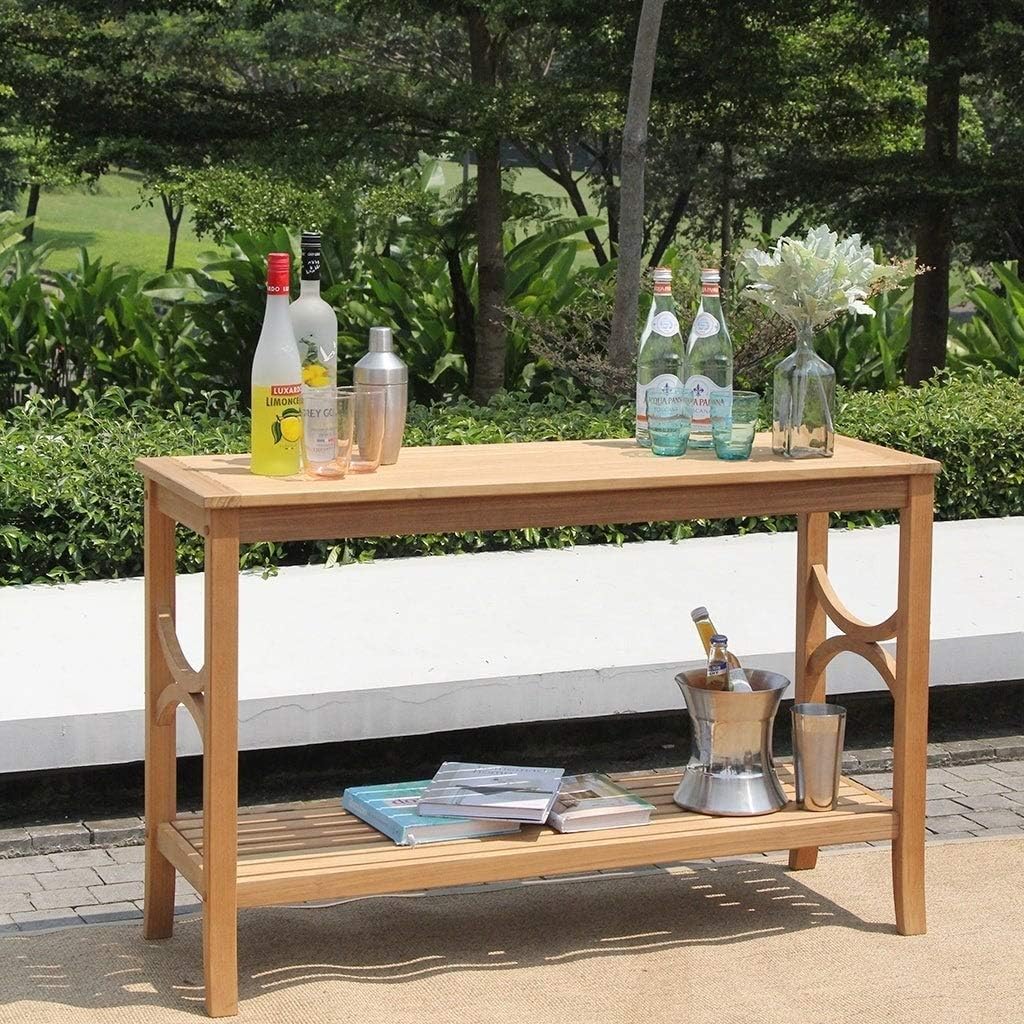 Teak Patio Console Table Brown Farmhouse Rectangle Wood Finish Weather Resistant