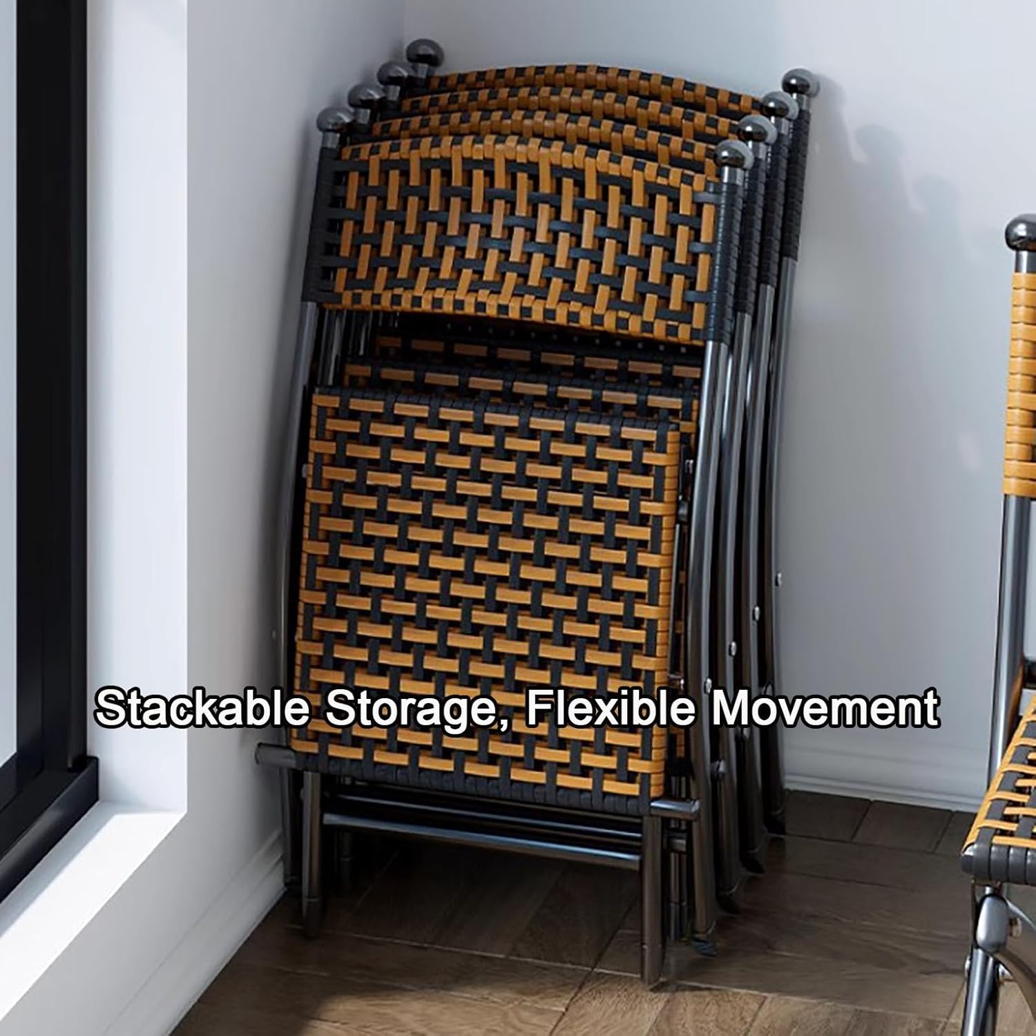 Cool and Breathable Folding Chair, Camping Chair, Hand-Woven Outdoor Chair, Balcony Rattan Chair Leisure Curved (Color : Retro Color, Size : Medium)