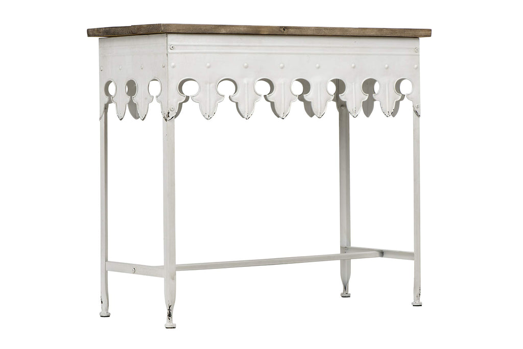 Creative Co-Op Metal Scalloped Edge Table with Zinc Finish and Wood Top