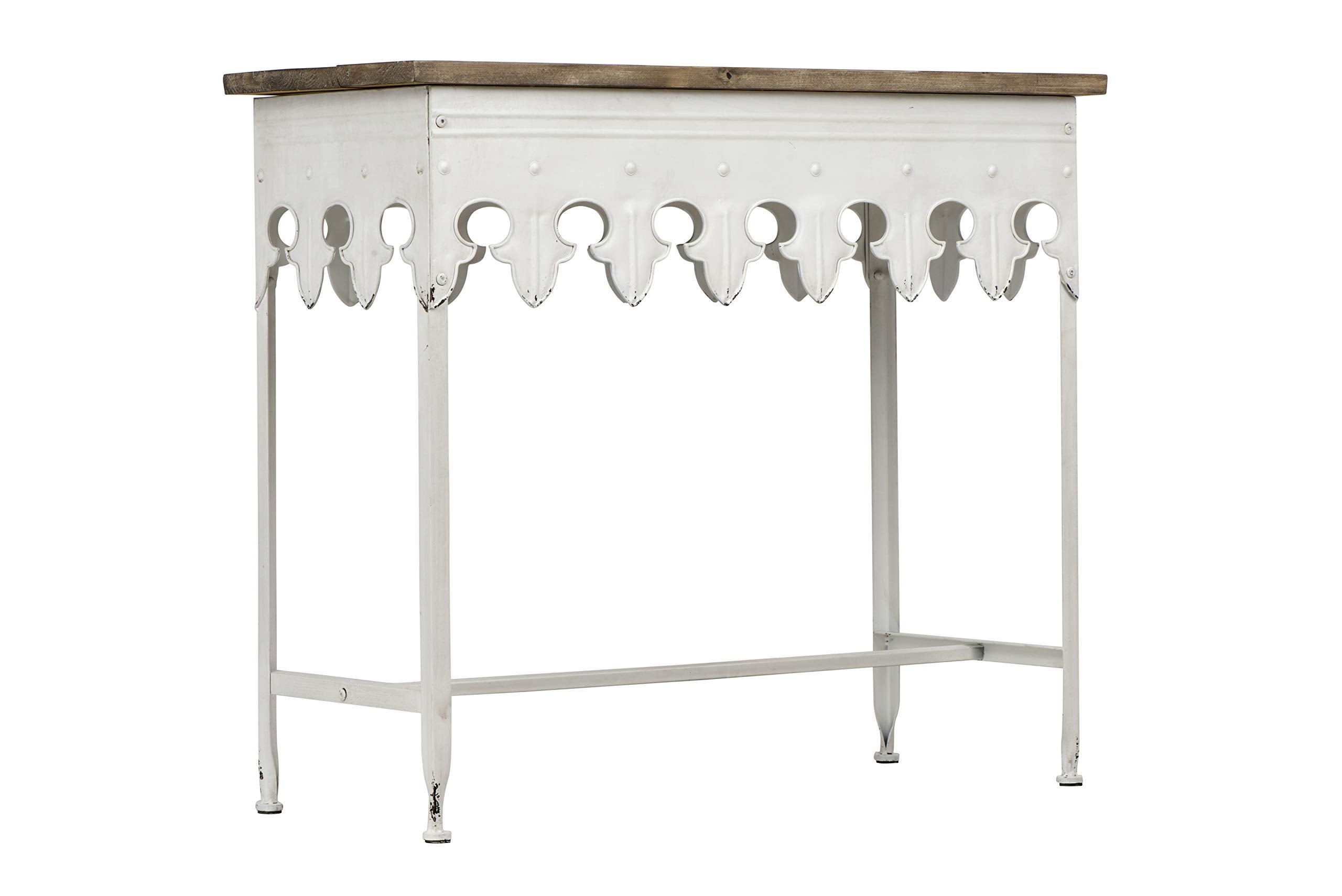 Creative Co-Op Metal Scalloped Edge Table with Zinc Finish and Wood Top