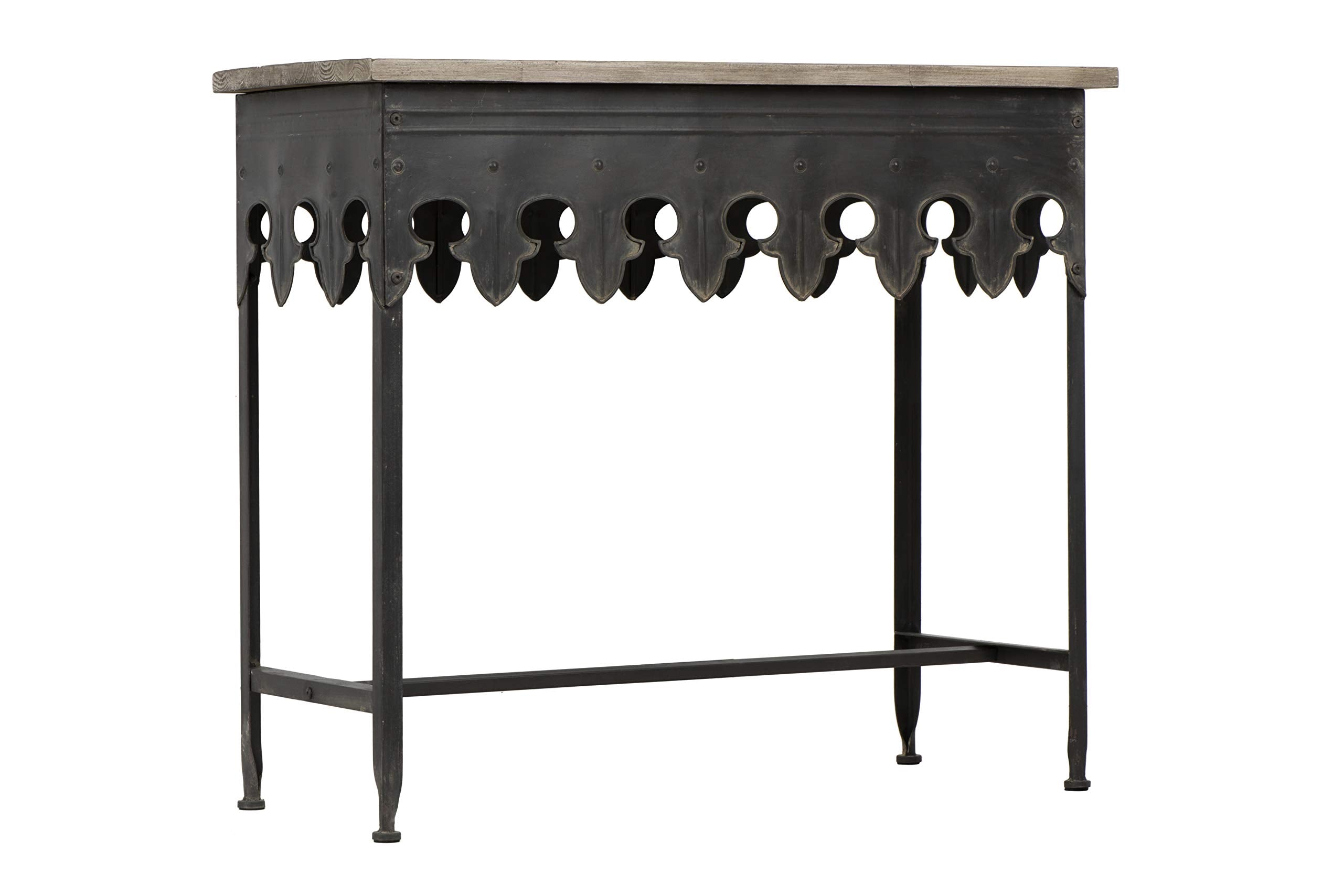 Creative Co-Op Metal Scalloped Edge Table with Zinc Finish and Wood Top