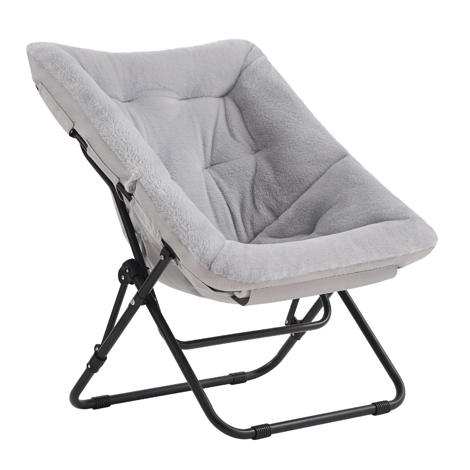 Tiita Folded Chair with Ottoman, Soft Faux Fur Oversized Folding Accent Chair,Lazy Chair, Metal Frame Moon Chair for Bedroom, Living Room, Dorm Rooms, Garden and Courtyard