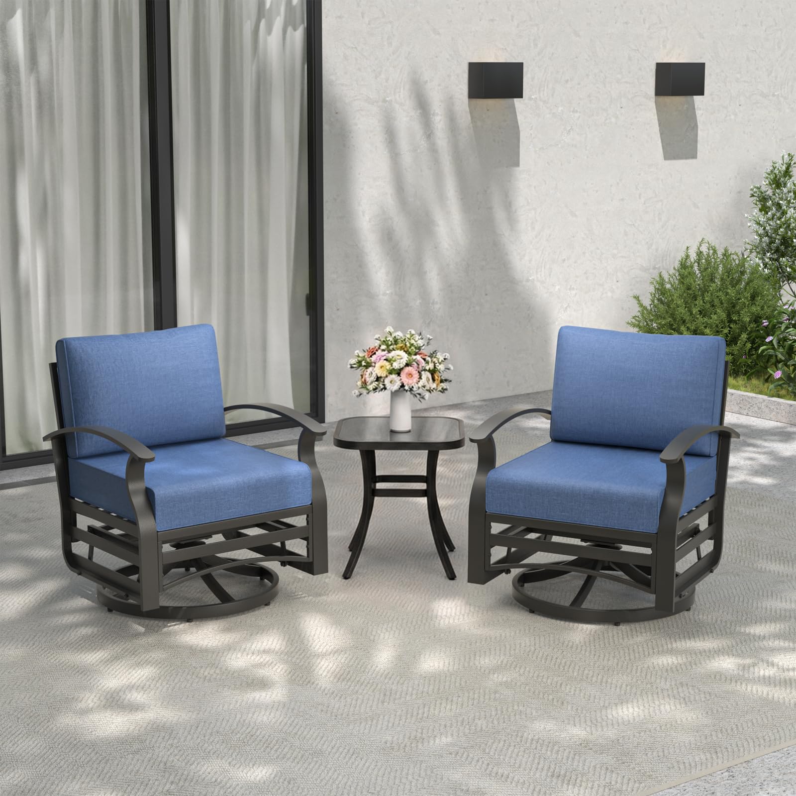 ALAULM Aluminum 3-Seat Patio Furniture Set, Metal Outdoor Furniture Sectional Sofas w/5.1" Cushions for Patio, Backyard, Poolside-DarkBlue