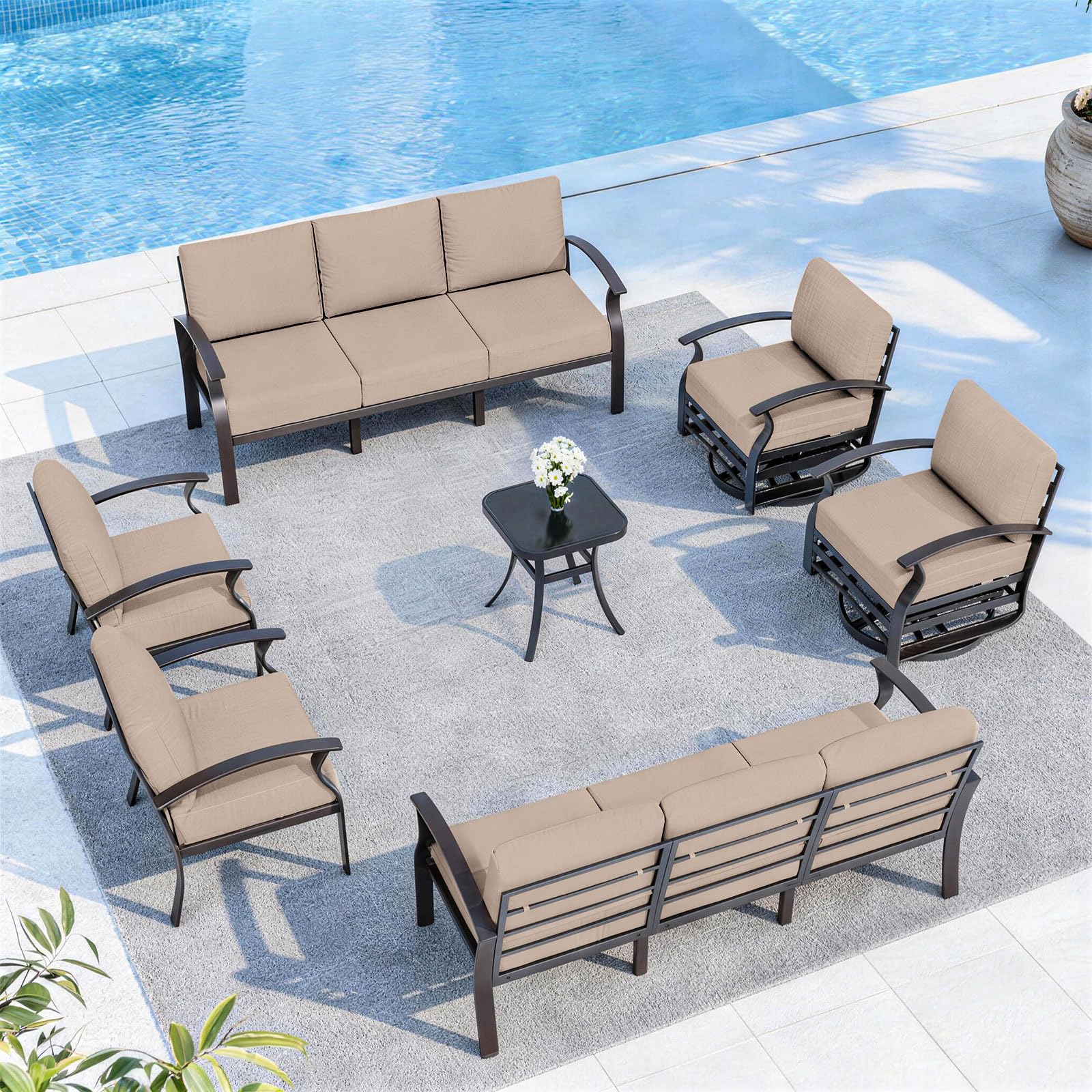 ALAULM Aluminum 3-Seat Patio Furniture Set, Metal Outdoor Furniture Sectional Sofas w/5.1" Cushions for Patio, Backyard, Poolside-DarkBlue