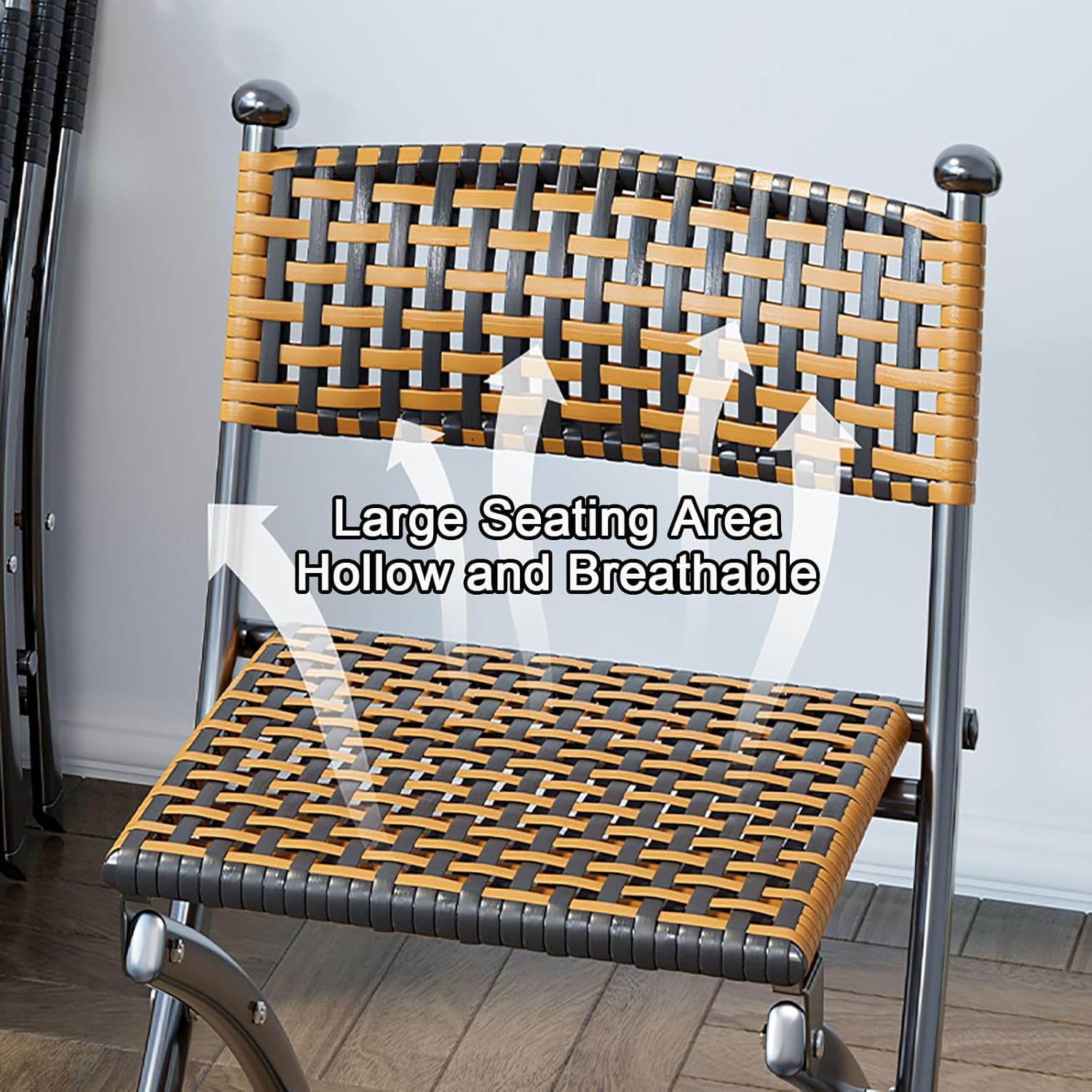 Cool and Breathable Folding Chair, Camping Chair, Hand-Woven Outdoor Chair, Balcony Rattan Chair Leisure Curved (Color : Retro Color, Size : Medium)