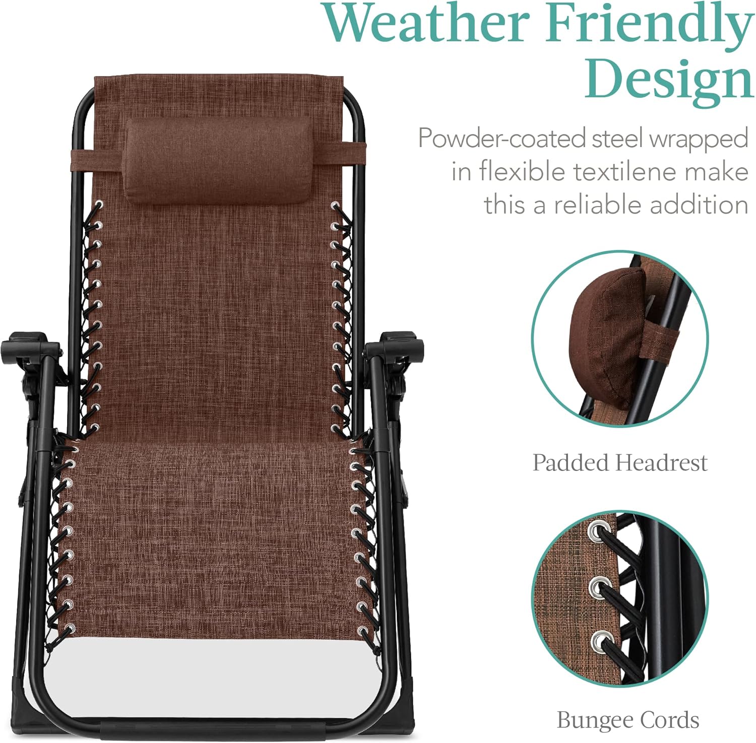 Best Choice Products Oversized Zero Gravity Chair, Folding Outdoor Patio Recliner, XL Anti Gravity Lounger w/Removable Cushion, Cup Holder, Side Tray, 350lb Capacity - Woodland Brown