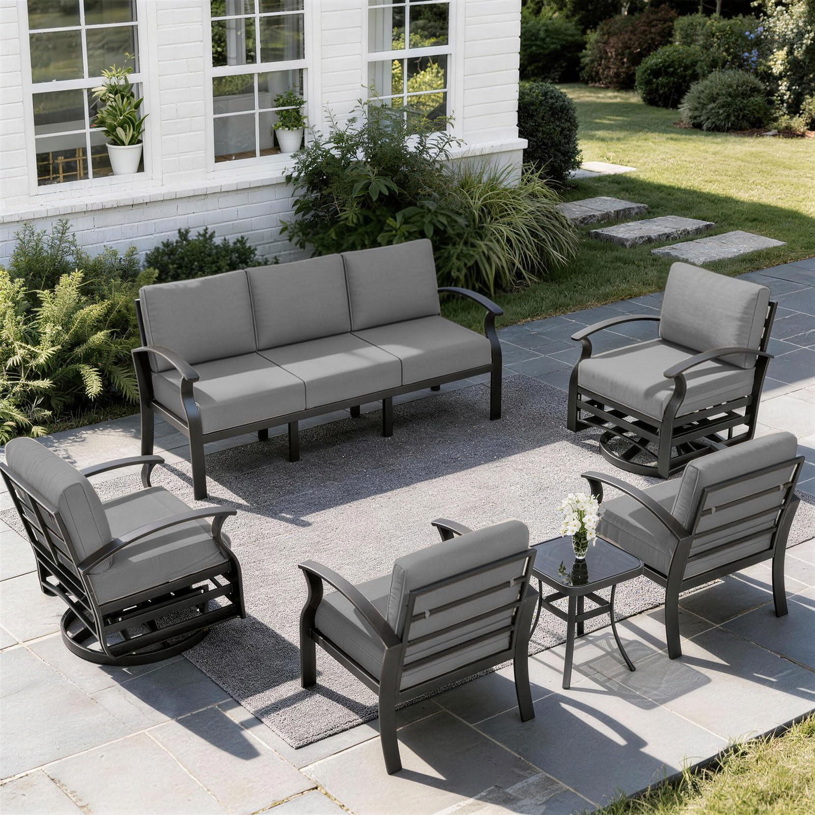 ALAULM Aluminum 3-Seat Patio Furniture Set, Metal Outdoor Furniture Sectional Sofas w/5.1" Cushions for Patio, Backyard, Poolside-DarkBlue