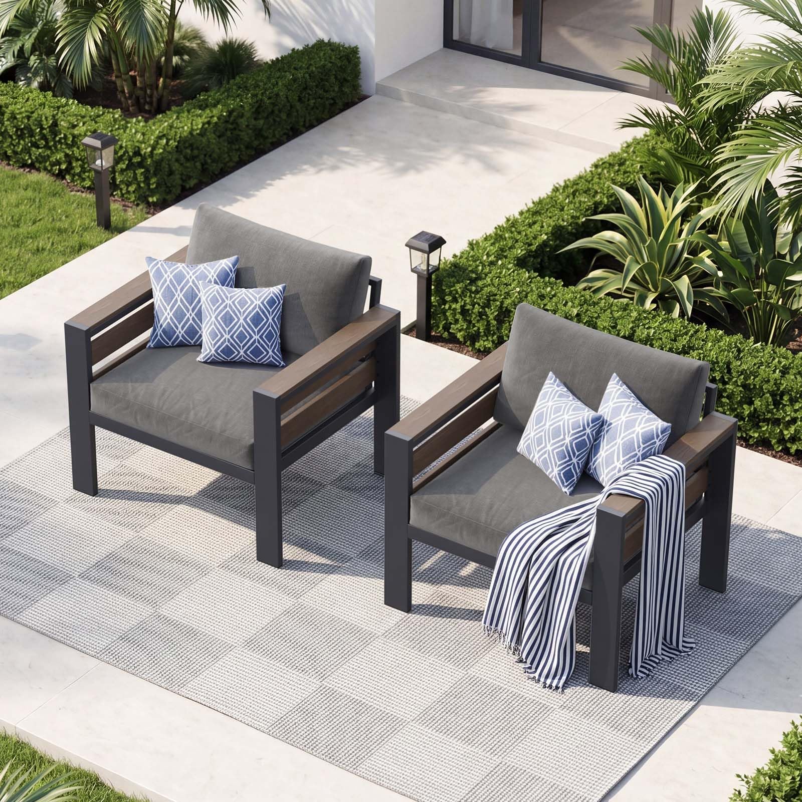 DoCred Aluminum Patio Furniture Set, 3-Seat Metal Sofa for Patio Conversation Set, Outdoor Sofa Set for Porch, Balcony, Deck, Yard, Poolside
