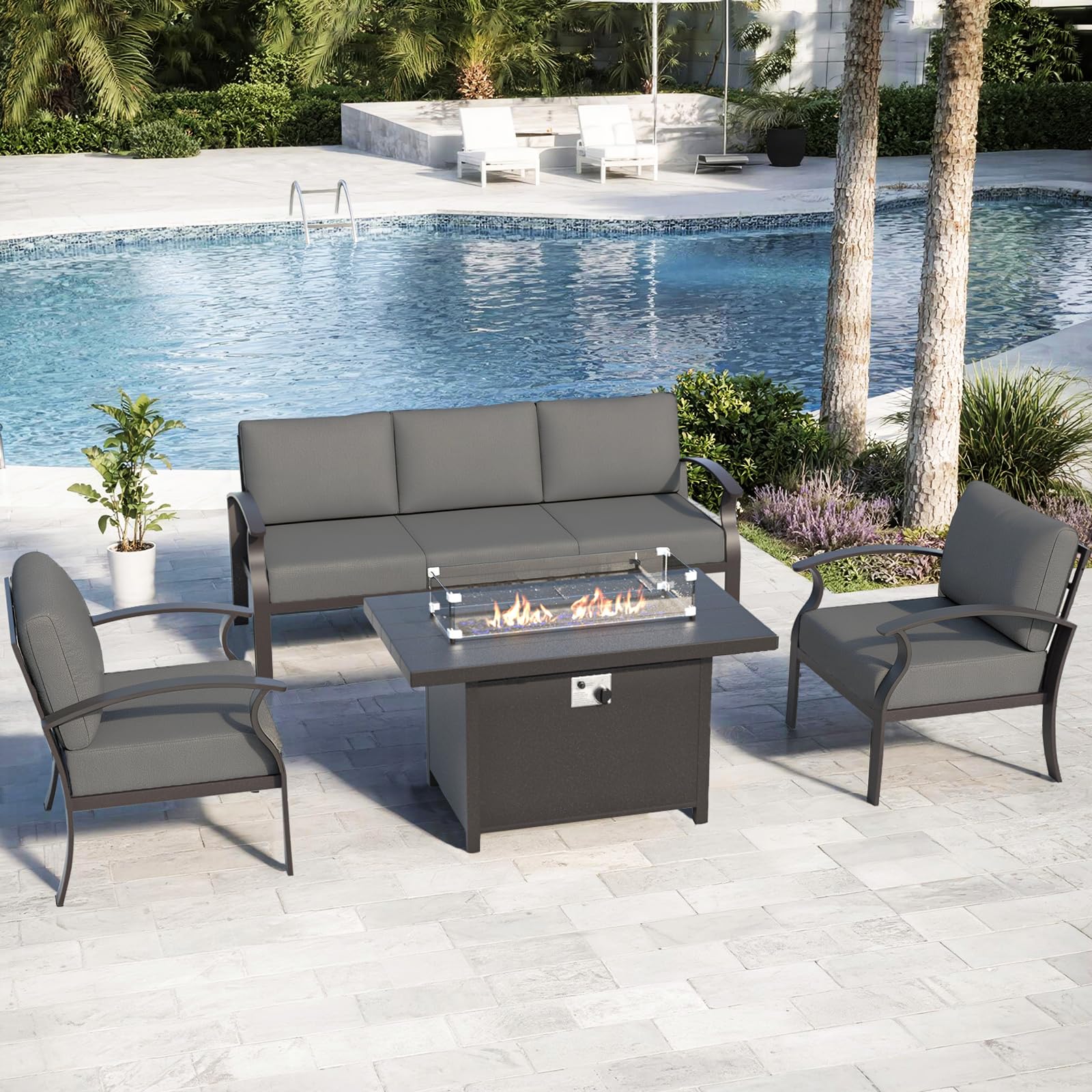 ALAULM Aluminum 3-Seat Patio Furniture Set, Metal Outdoor Furniture Sectional Sofas w/5.1" Cushions for Patio, Backyard, Poolside-DarkBlue