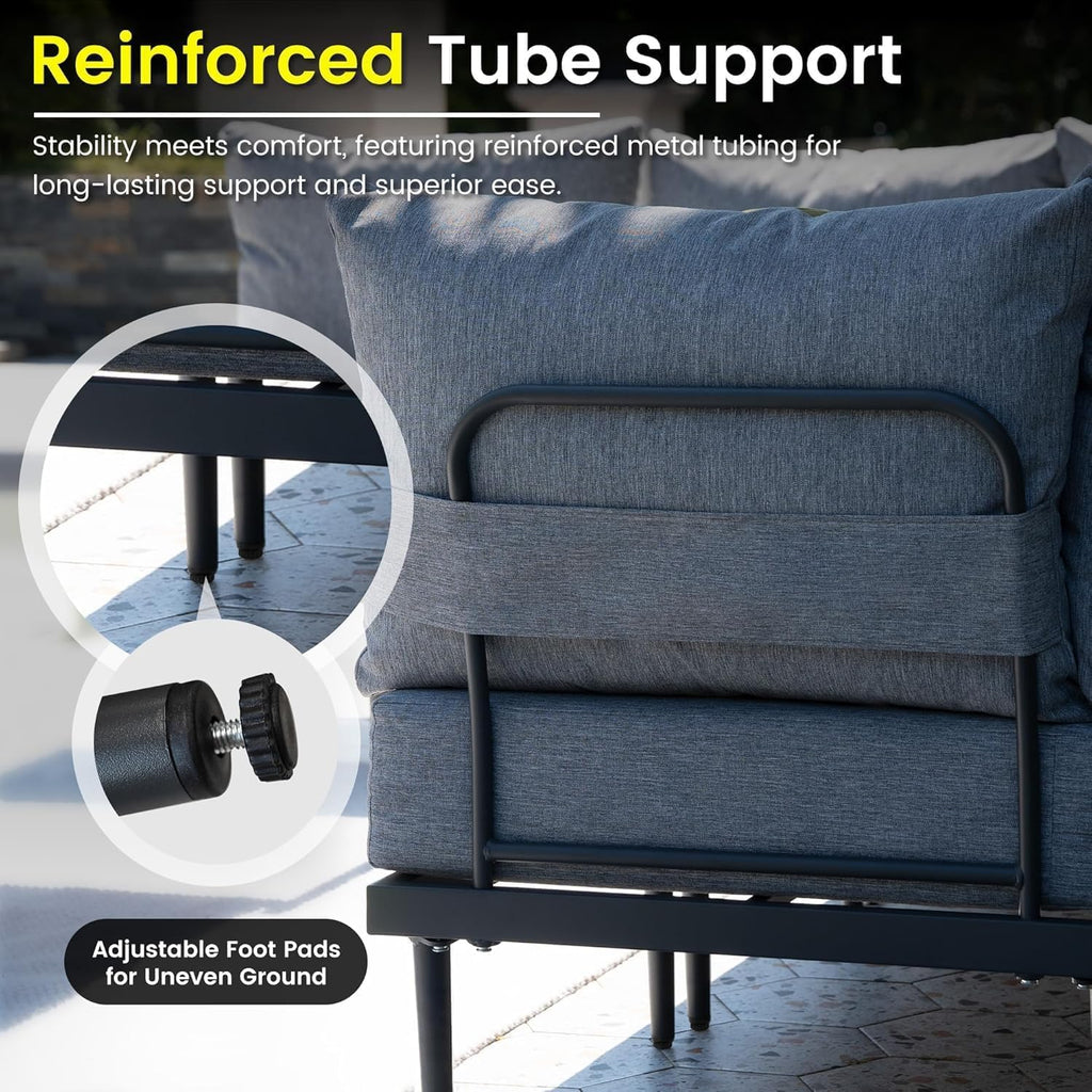 Sundale Outdoor 2 Pieces Metal Patio Furniture Set, Outdoor Sectional Sofa w/6 Inch Olefin Cushion, Modern Outdoor Conversation Sets for Porch, Balcony