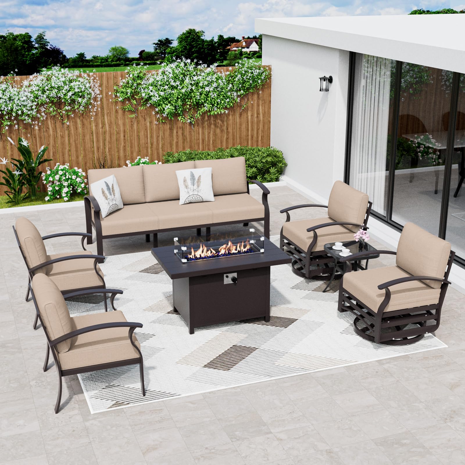 ALAULM Aluminum 3-Seat Patio Furniture Set, Metal Outdoor Furniture Sectional Sofas w/5.1" Cushions for Patio, Backyard, Poolside-DarkBlue