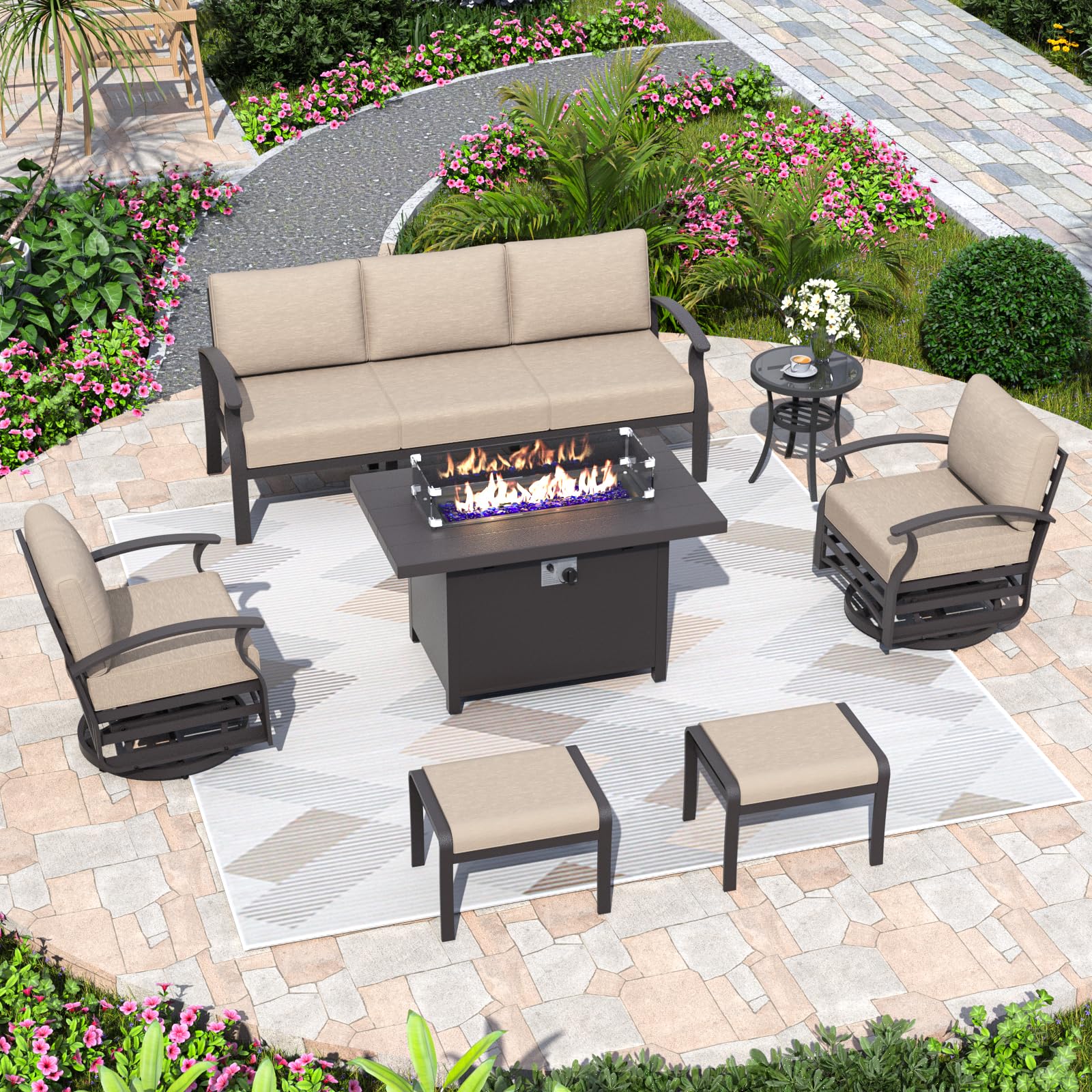 ALAULM Aluminum 3-Seat Patio Furniture Set, Metal Outdoor Furniture Sectional Sofas w/5.1" Cushions for Patio, Backyard, Poolside-DarkBlue