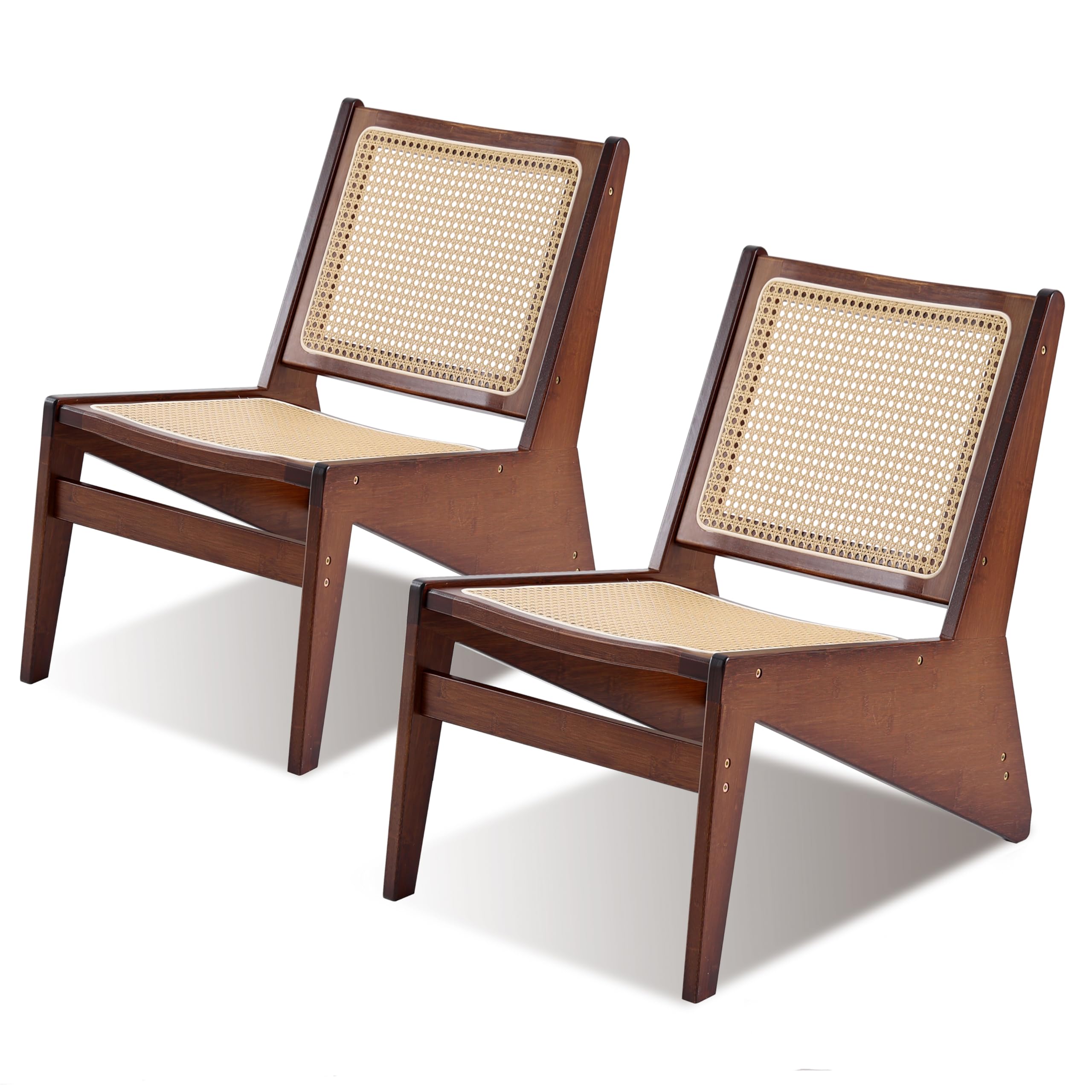 Furlide Mid-Century Rattan Accent Chair, Walnut