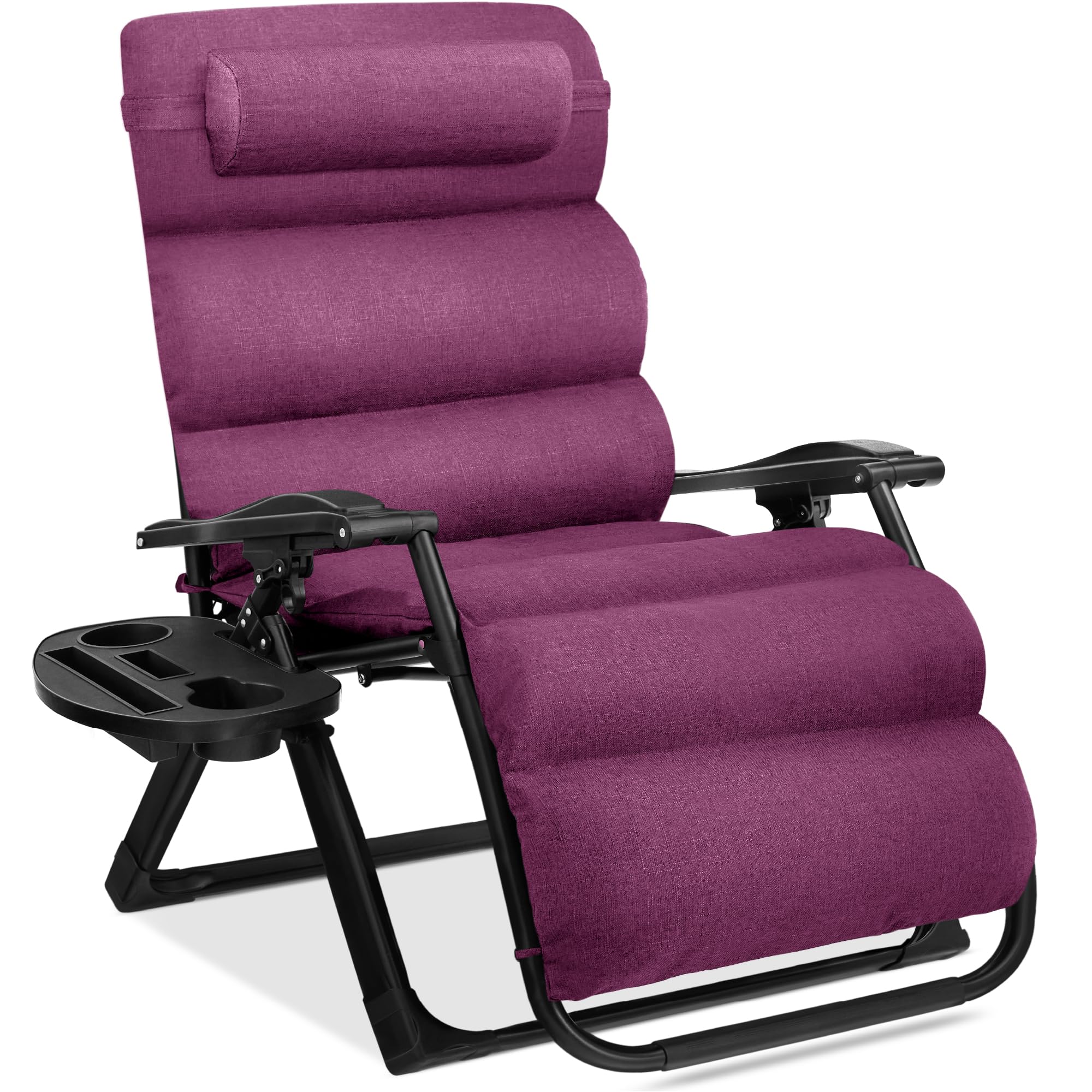 Best Choice Products Oversized Zero Gravity Chair, Folding Outdoor Patio Recliner, XL Anti Gravity Lounger w/Removable Cushion, Cup Holder, Side Tray, 350lb Capacity - Woodland Brown