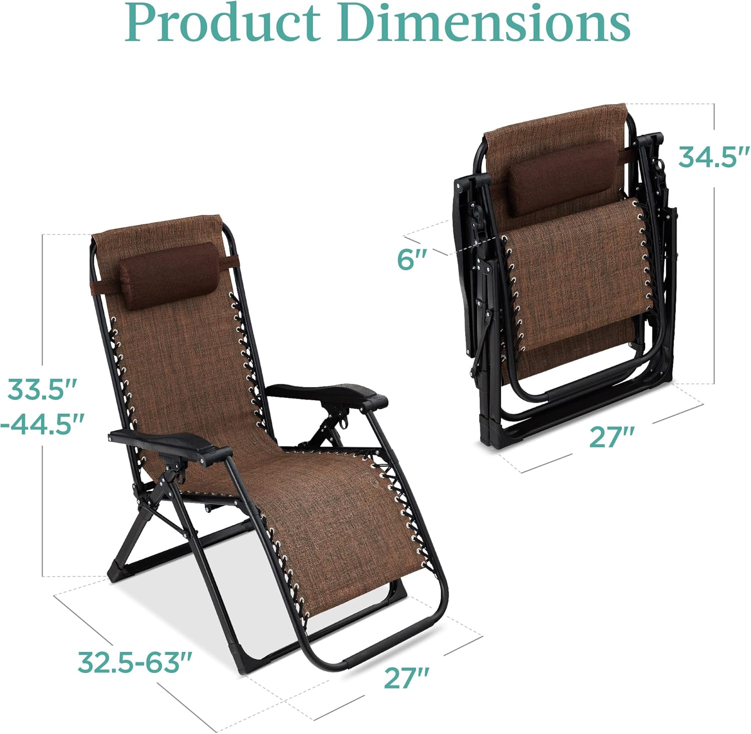 Best Choice Products Oversized Zero Gravity Chair, Folding Outdoor Patio Recliner, XL Anti Gravity Lounger w/Removable Cushion, Cup Holder, Side Tray, 350lb Capacity - Woodland Brown