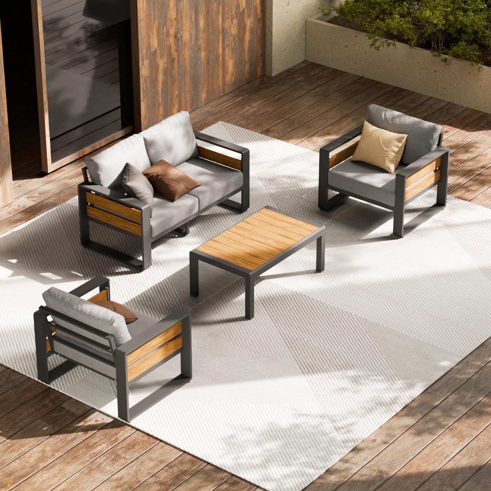 ZANDOR Outside Aluminum Lawn Furniture - 1 Pcs Loveseat, All-Weather Metal Modern Outdoor Loveseat Sofa with Washable Thick Cushion for Garden/Backyard/Porch, Silver