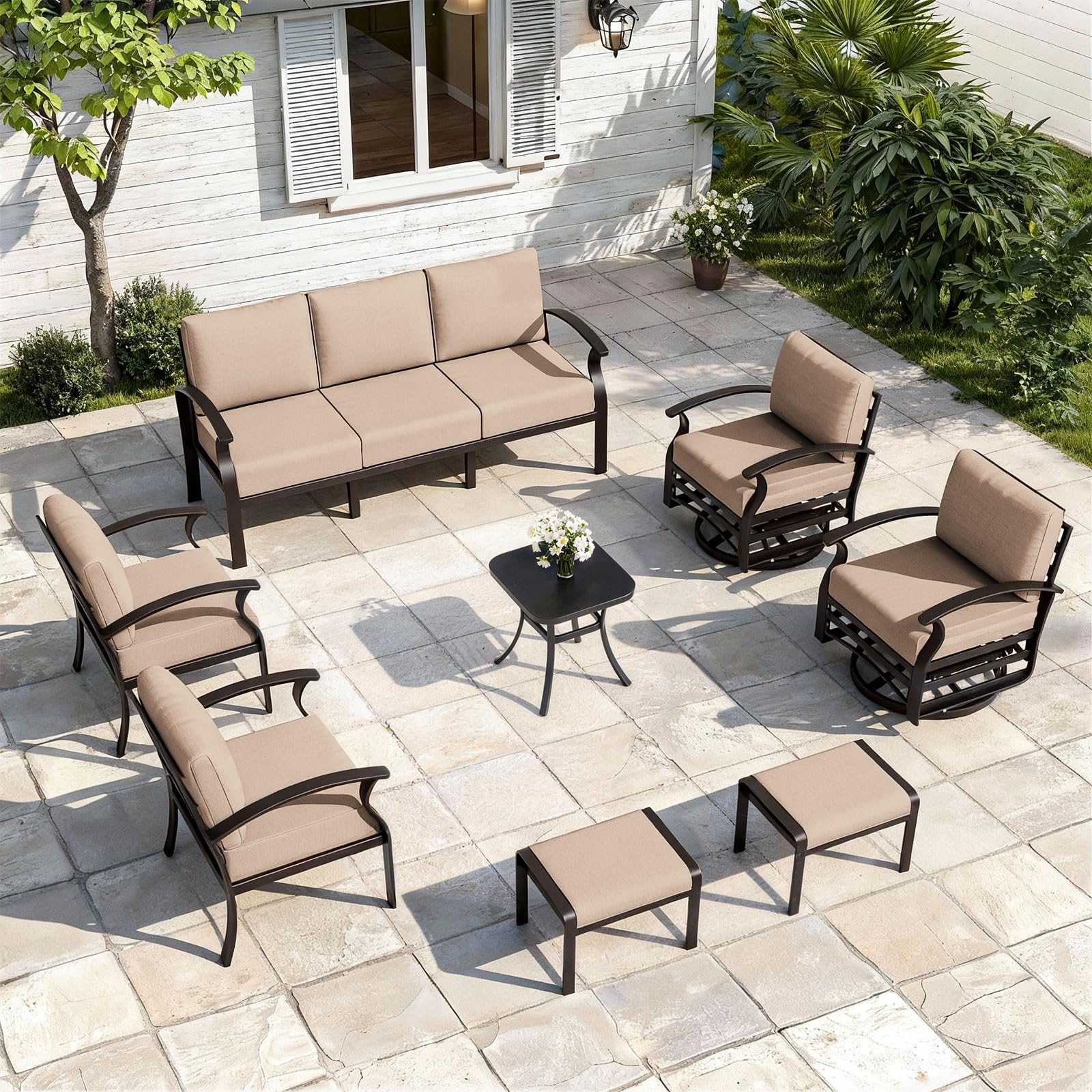 ALAULM Aluminum 3-Seat Patio Furniture Set, Metal Outdoor Furniture Sectional Sofas w/5.1" Cushions for Patio, Backyard, Poolside-DarkBlue