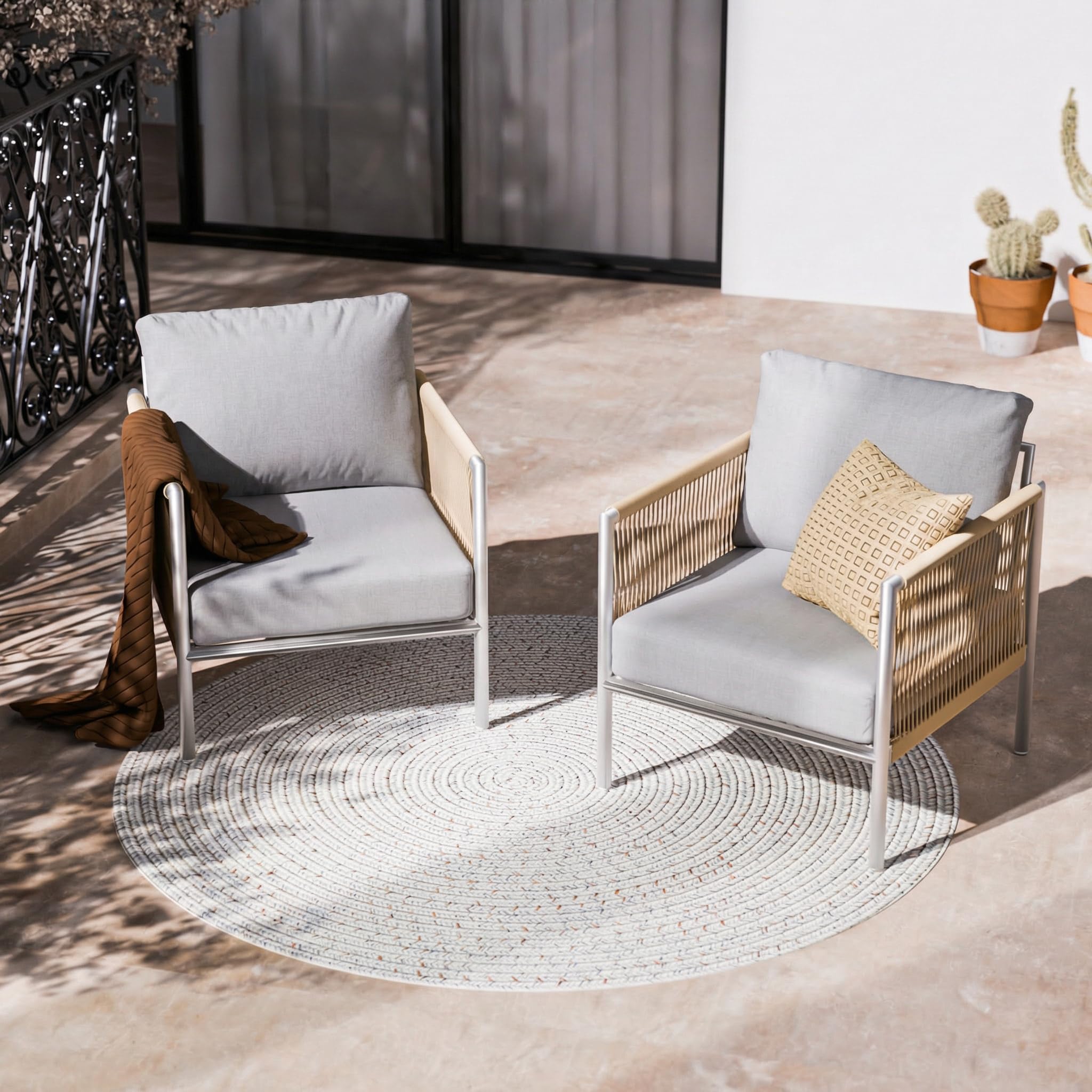 ZANDOR Outside Aluminum Lawn Furniture - 1 Pcs Loveseat, All-Weather Metal Modern Outdoor Loveseat Sofa with Washable Thick Cushion for Garden/Backyard/Porch, Silver