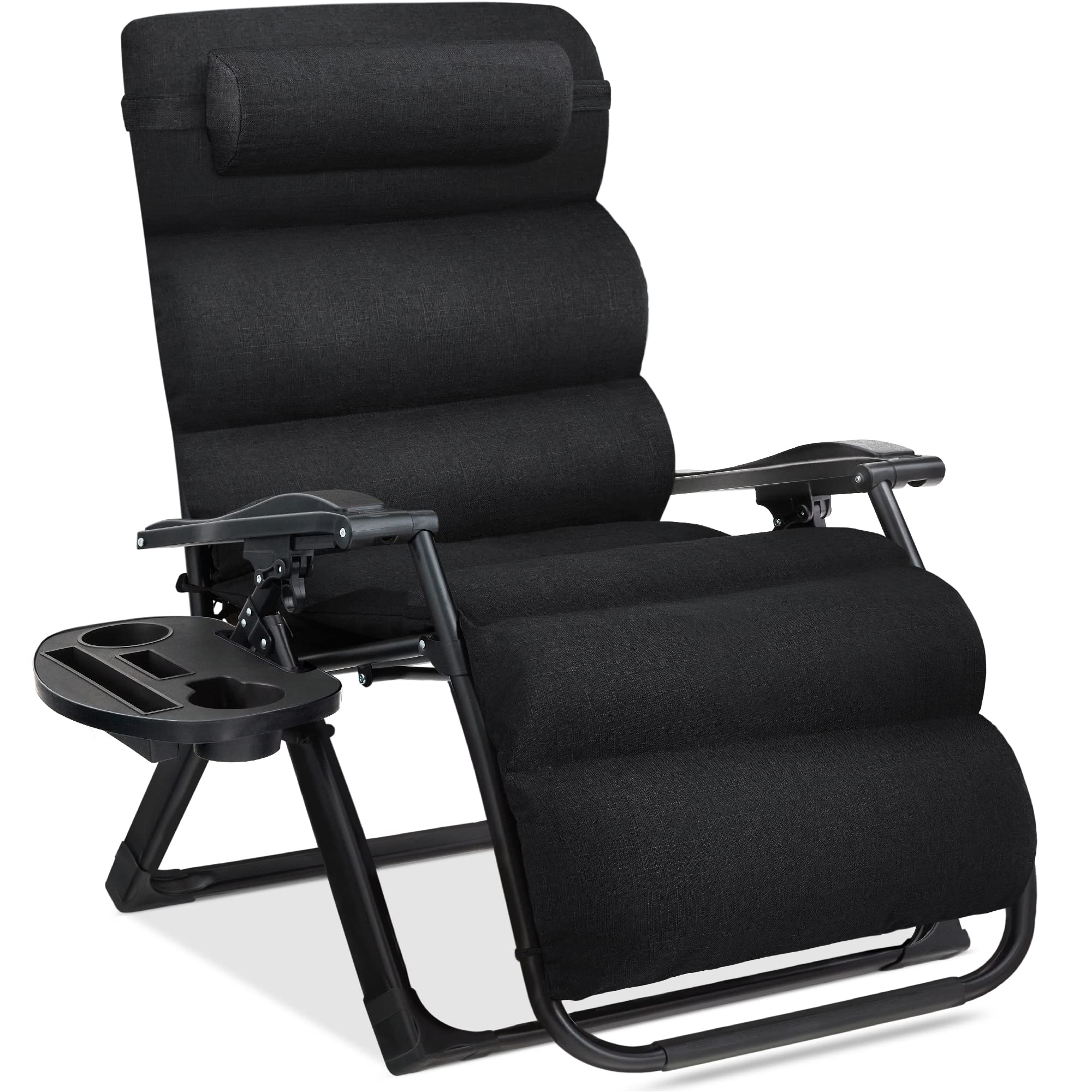 Best Choice Products Oversized Zero Gravity Chair, Folding Outdoor Patio Recliner, XL Anti Gravity Lounger w/Removable Cushion, Cup Holder, Side Tray, 350lb Capacity - Woodland Brown