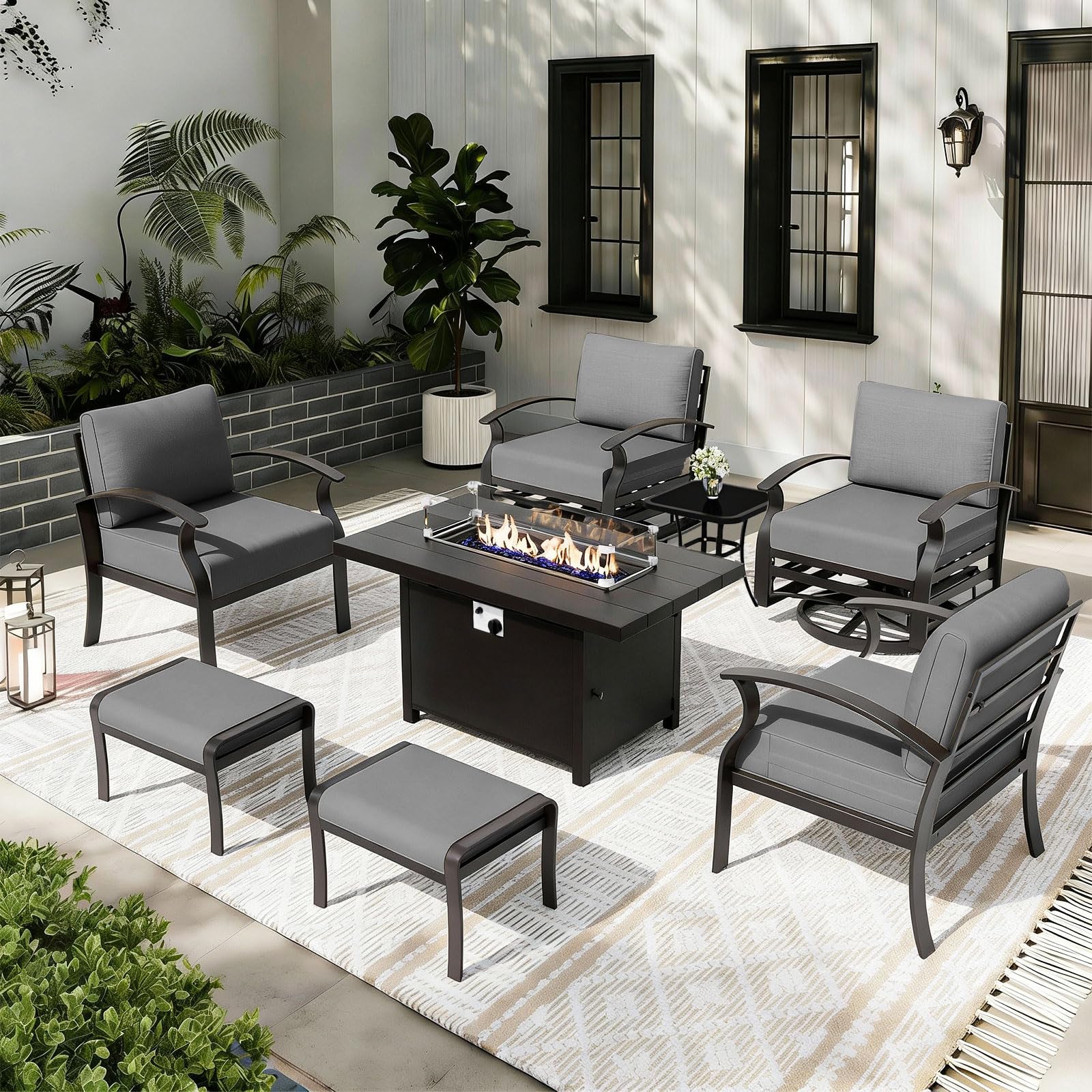 ALAULM Aluminum 3-Seat Patio Furniture Set, Metal Outdoor Furniture Sectional Sofas w/5.1" Cushions for Patio, Backyard, Poolside-DarkBlue