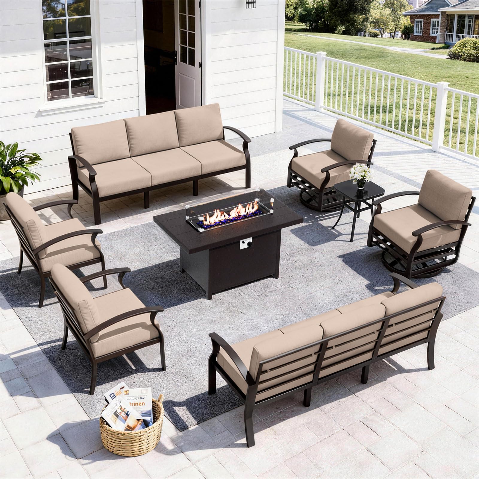 ALAULM Aluminum 3-Seat Patio Furniture Set, Metal Outdoor Furniture Sectional Sofas w/5.1" Cushions for Patio, Backyard, Poolside-DarkBlue