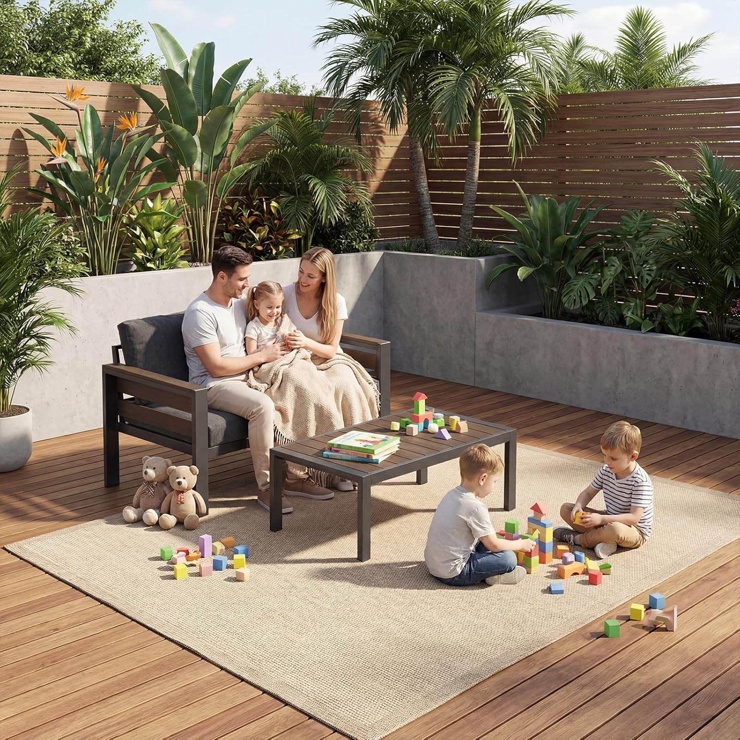 Outdoor Aluminum Patio Furniture Set, 3 Seat Rust-resistant Patio Conversation Sofa with Thick Washable Cushions and 15.2"H Supported Back, Oversized Metal Sectional Sofa Set for Backyard Porch Deck