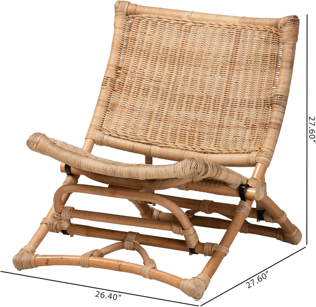Bali & pari Herrara Modern Bohemian Natural Woven Rattan Foldable Lounge Chair