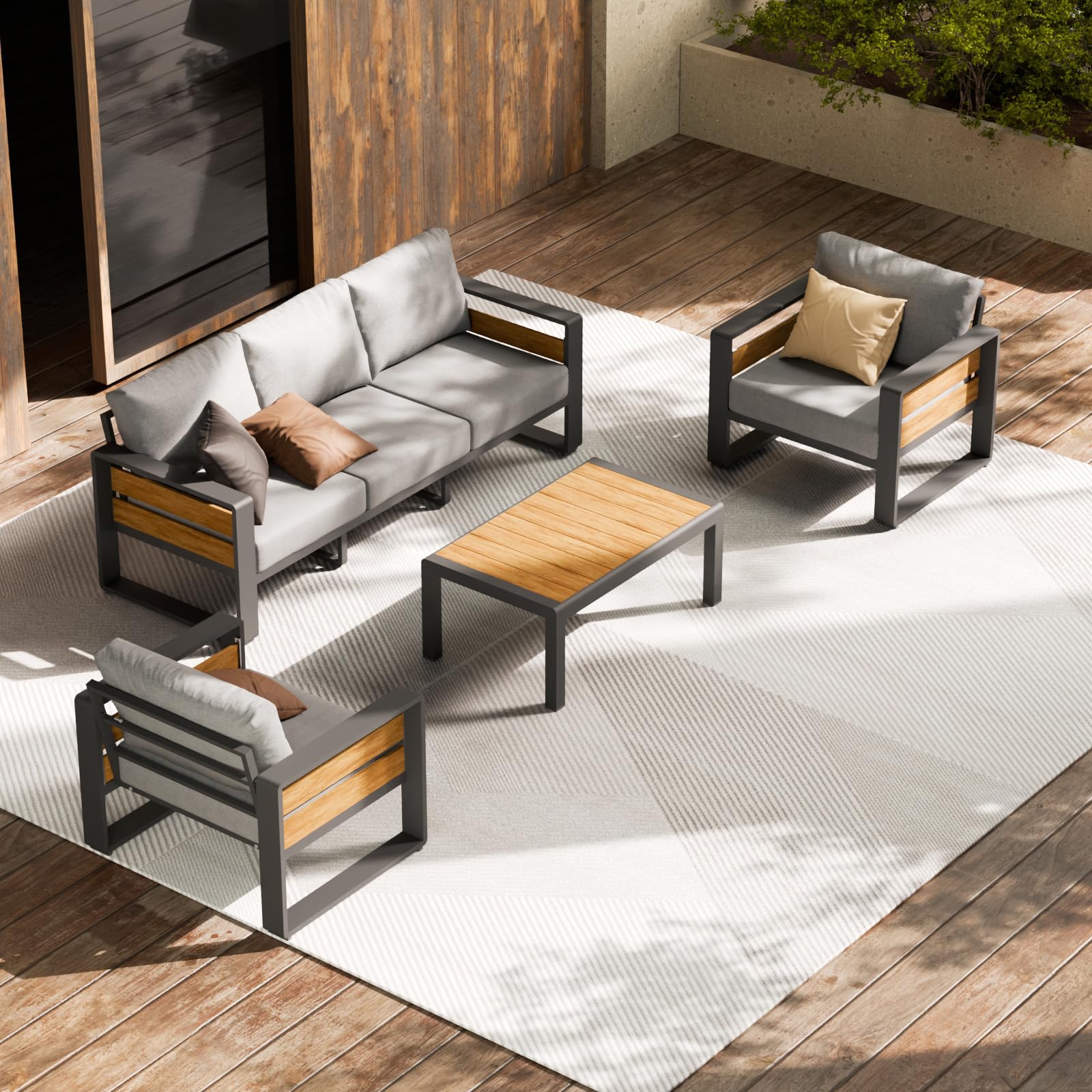 ZANDOR Outside Aluminum Lawn Furniture - 1 Pcs Loveseat, All-Weather Metal Modern Outdoor Loveseat Sofa with Washable Thick Cushion for Garden/Backyard/Porch, Silver