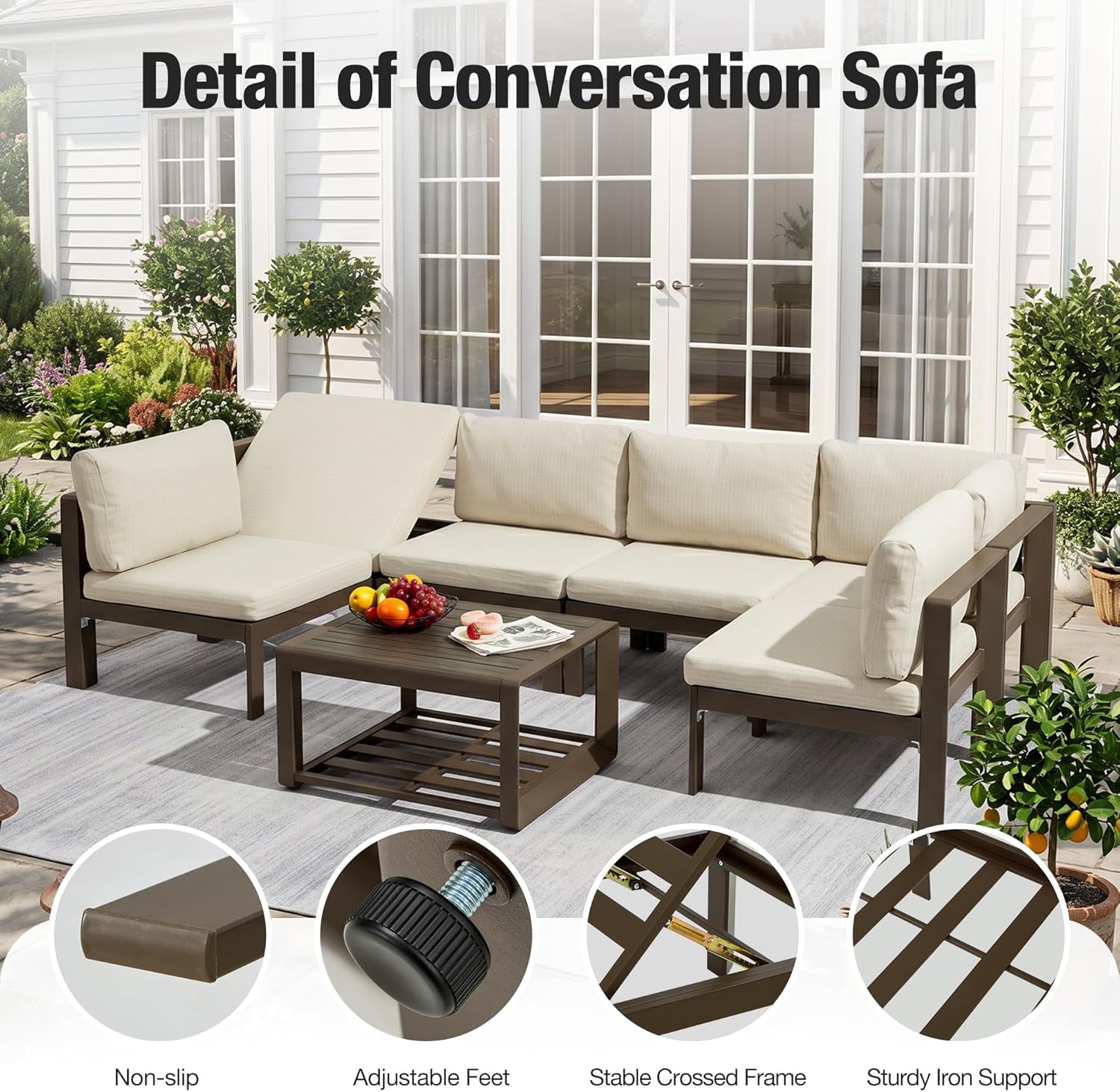 7 Pcs Luxury Aluminum Outdoor Corner Sofa Set with Coffee Table