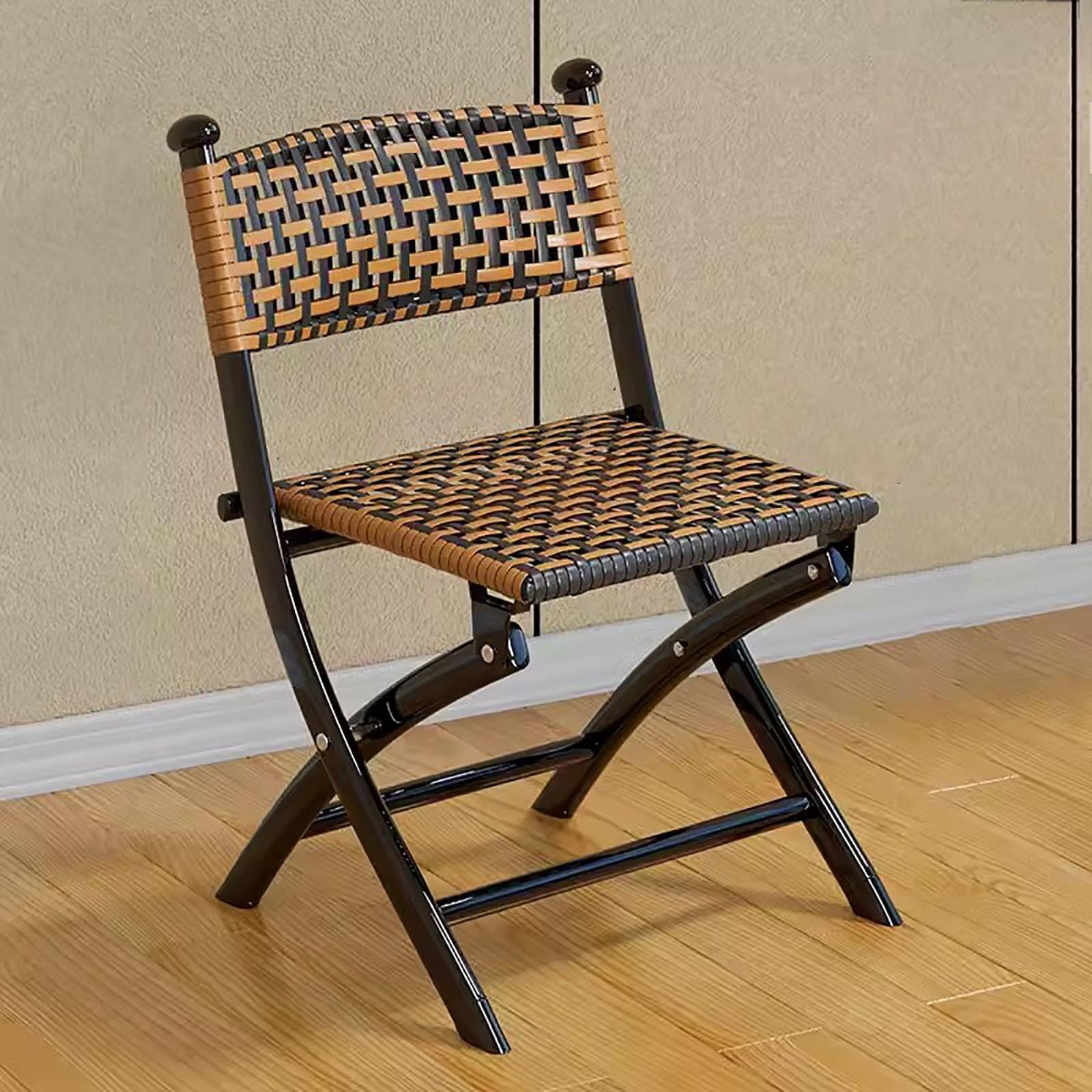 Cool and Breathable Folding Chair, Camping Chair, Hand-Woven Outdoor Chair, Balcony Rattan Chair Leisure Curved (Color : Retro Color, Size : Medium)
