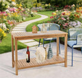 Patio Console Table 2 Shelf - 45'' Outdoor Rectangular Console Table Dining Table Long Bar Table Wooden for Backyard, Balcony, Poolside (Brown)