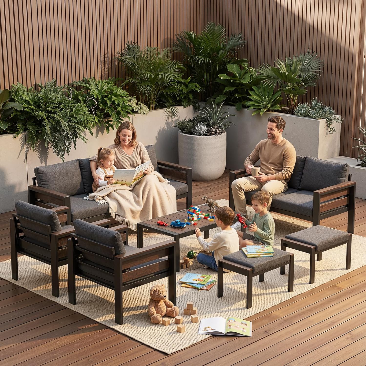 Outdoor Aluminum Patio Furniture Set, 3 Seat Rust-resistant Patio Conversation Sofa with Thick Washable Cushions and 15.2"H Supported Back, Oversized Metal Sectional Sofa Set for Backyard Porch Deck