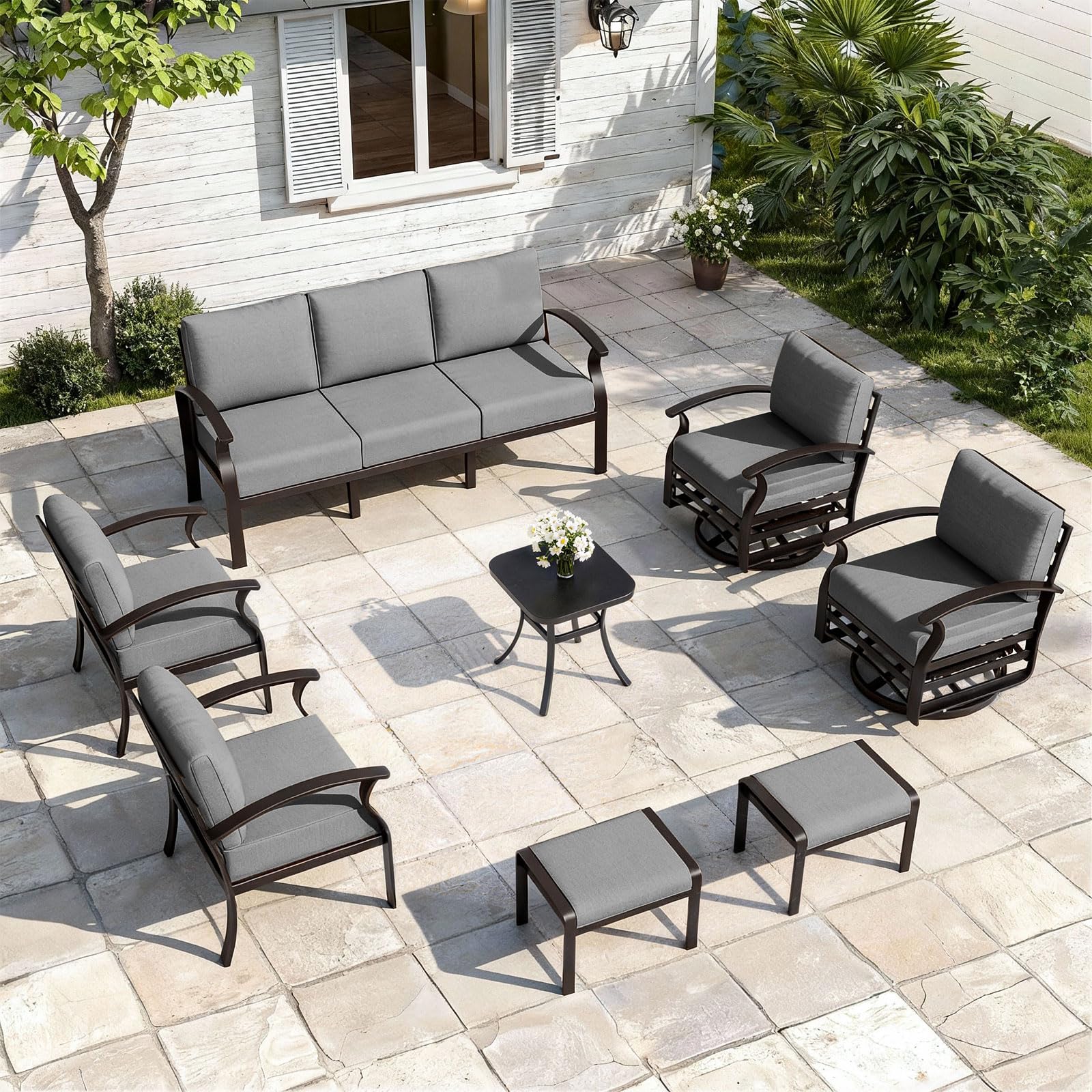 ALAULM Aluminum 3-Seat Patio Furniture Set, Metal Outdoor Furniture Sectional Sofas w/5.1" Cushions for Patio, Backyard, Poolside-DarkBlue