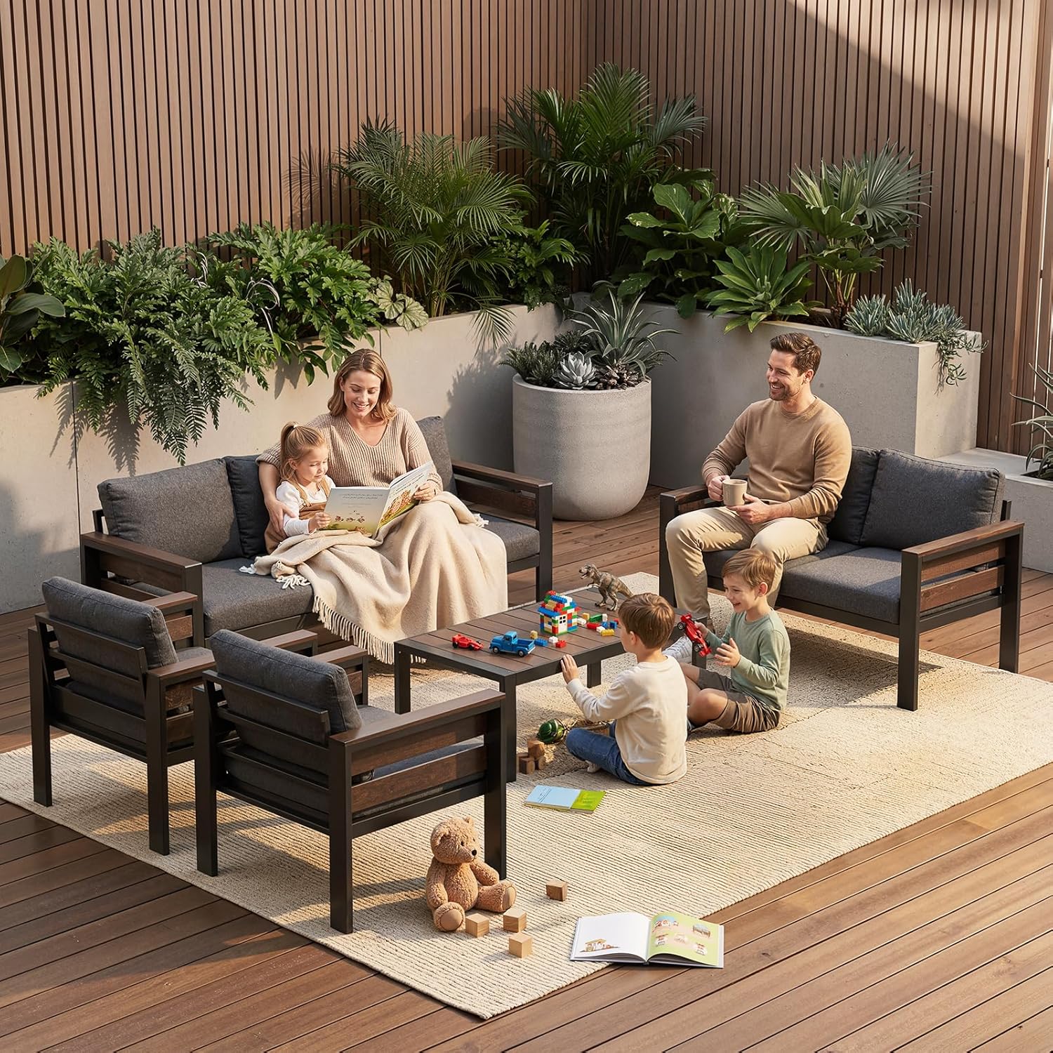 Outdoor Aluminum Patio Furniture Set, 3 Seat Rust-resistant Patio Conversation Sofa with Thick Washable Cushions and 15.2"H Supported Back, Oversized Metal Sectional Sofa Set for Backyard Porch Deck